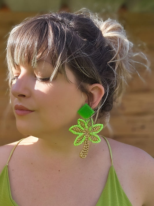 BO palmier crochet ocre & vert fluo