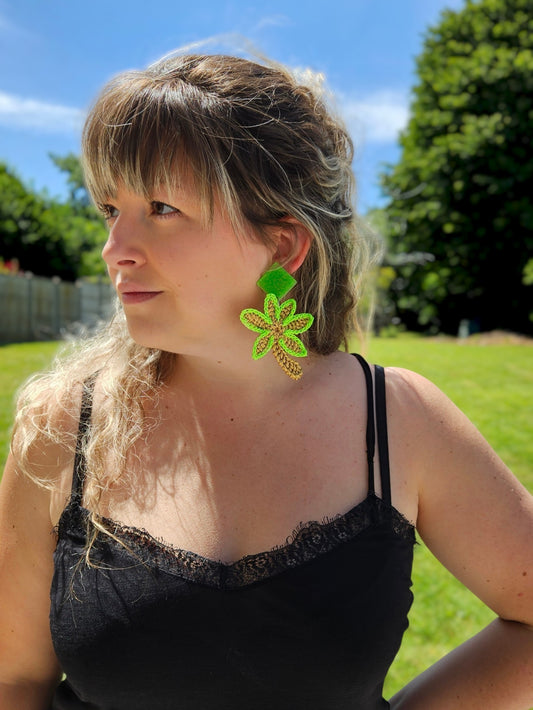 BO palmier crochet ocre & vert fluo