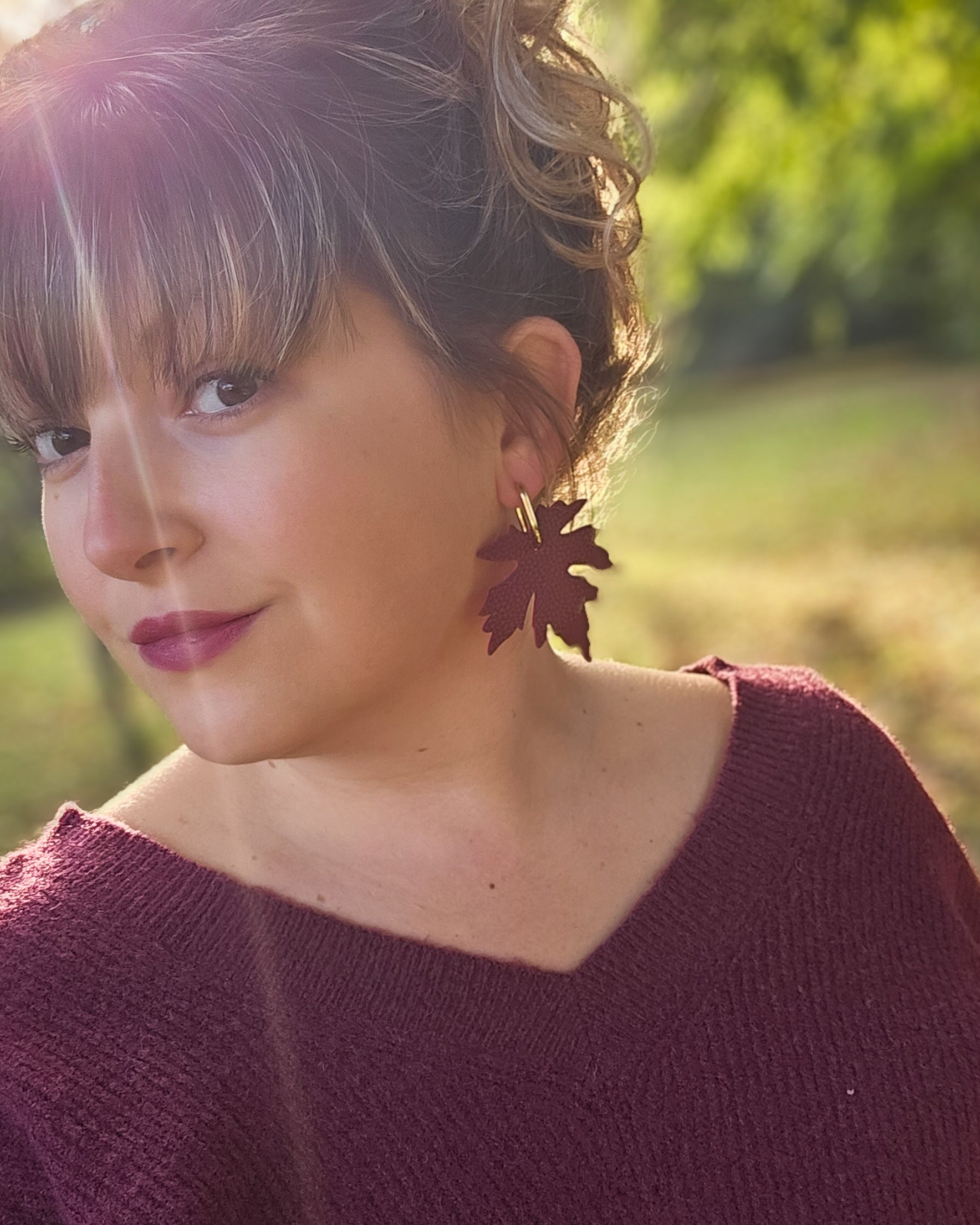 Créole réversible feuille bordeau/fuschia