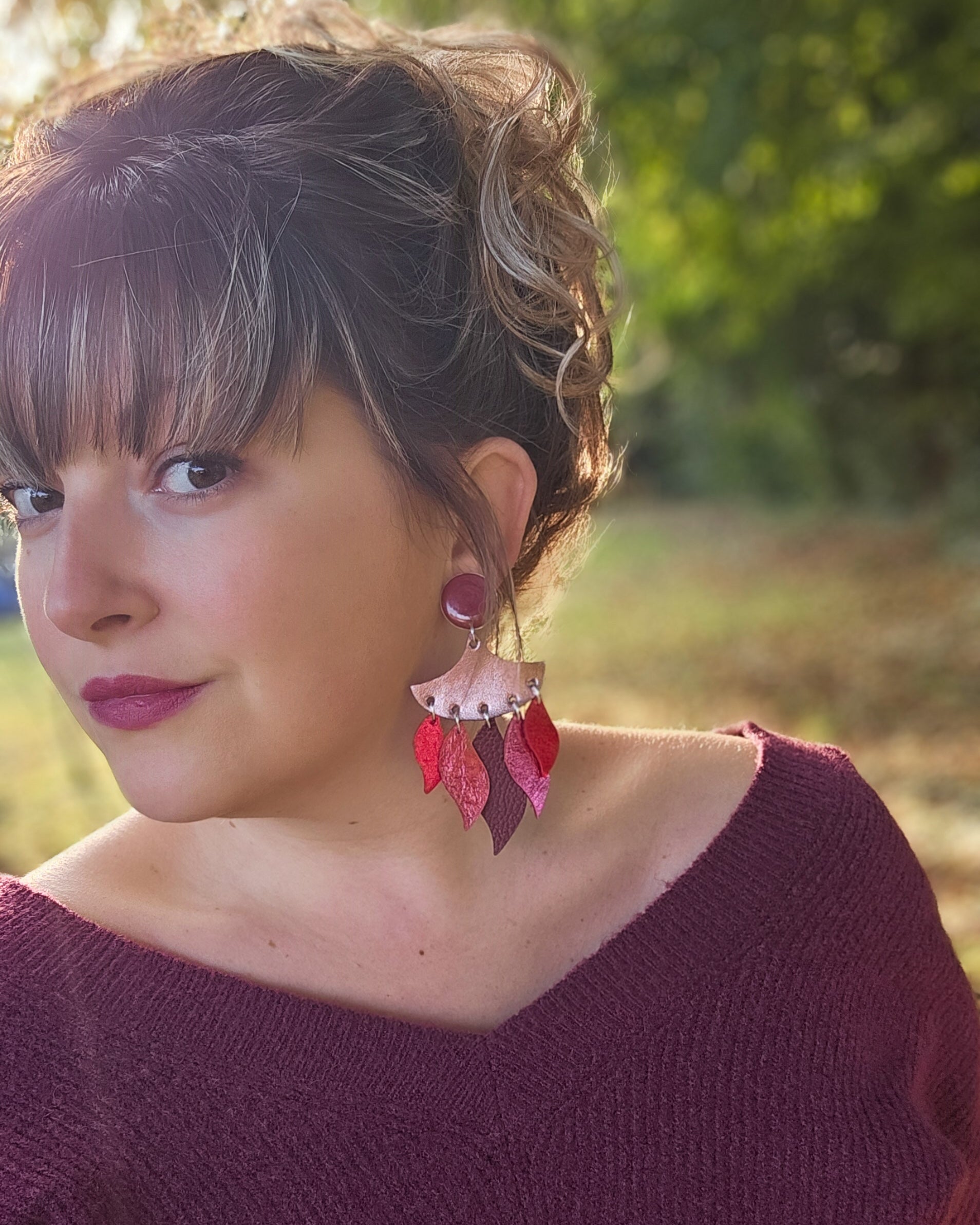 Boucle éventail rouge, rose & bordeau