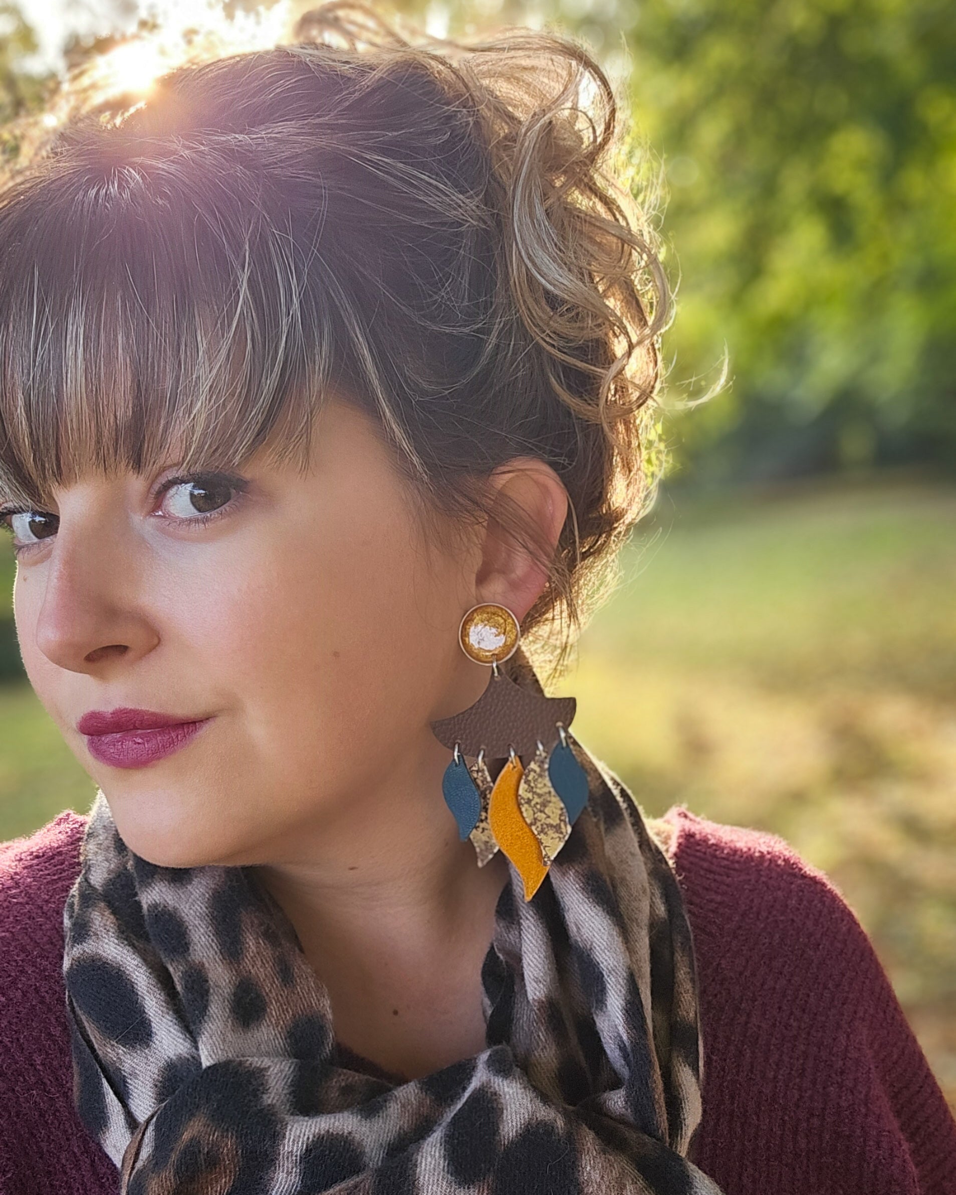 Boucle éventail canard, marron & citrouille