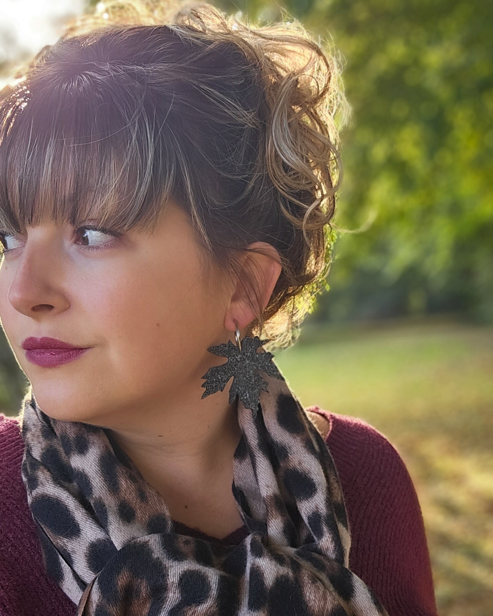 Créole réversible feuille noir argenté/anthracite