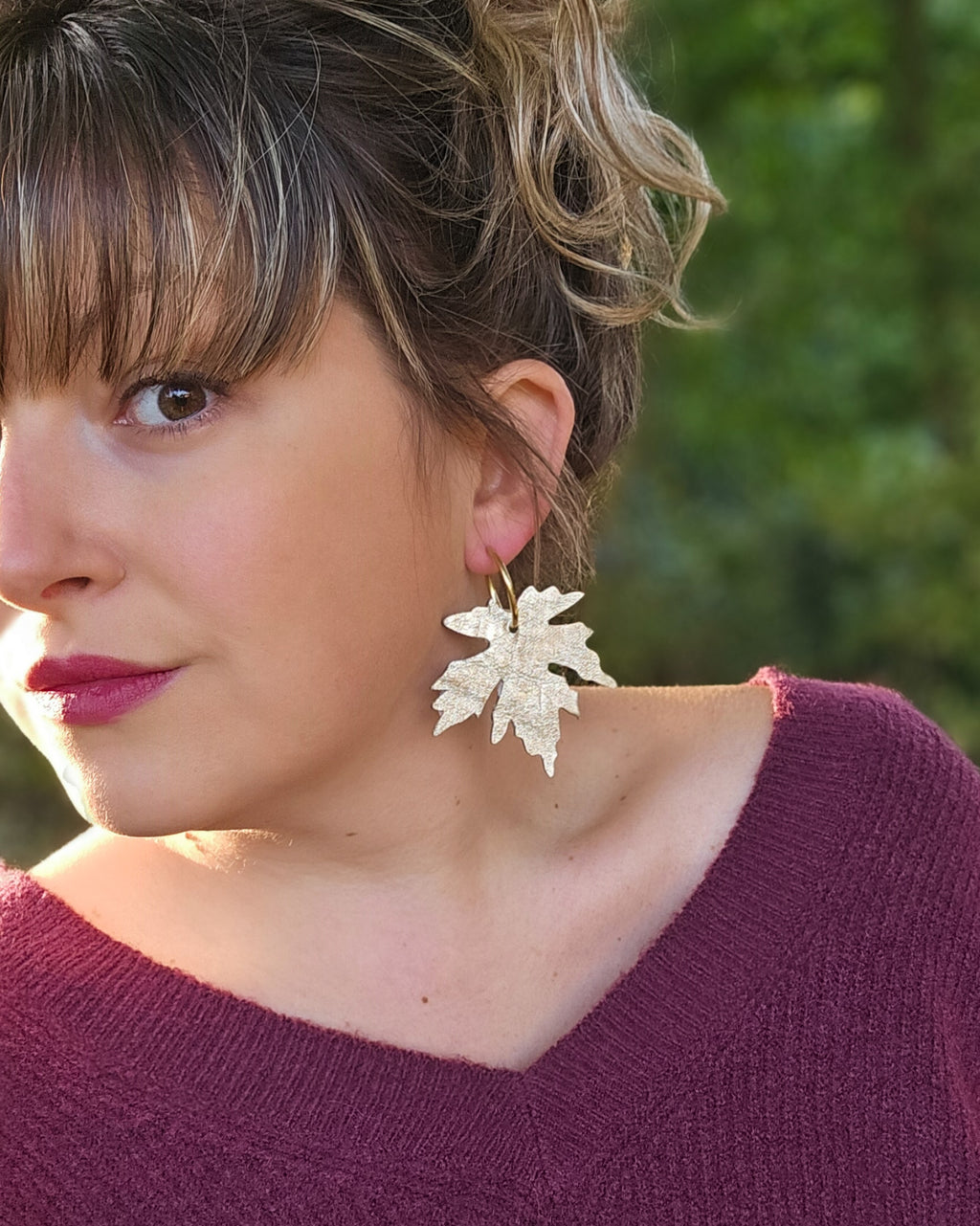 Créole réversible feuille beige doré/chocolat