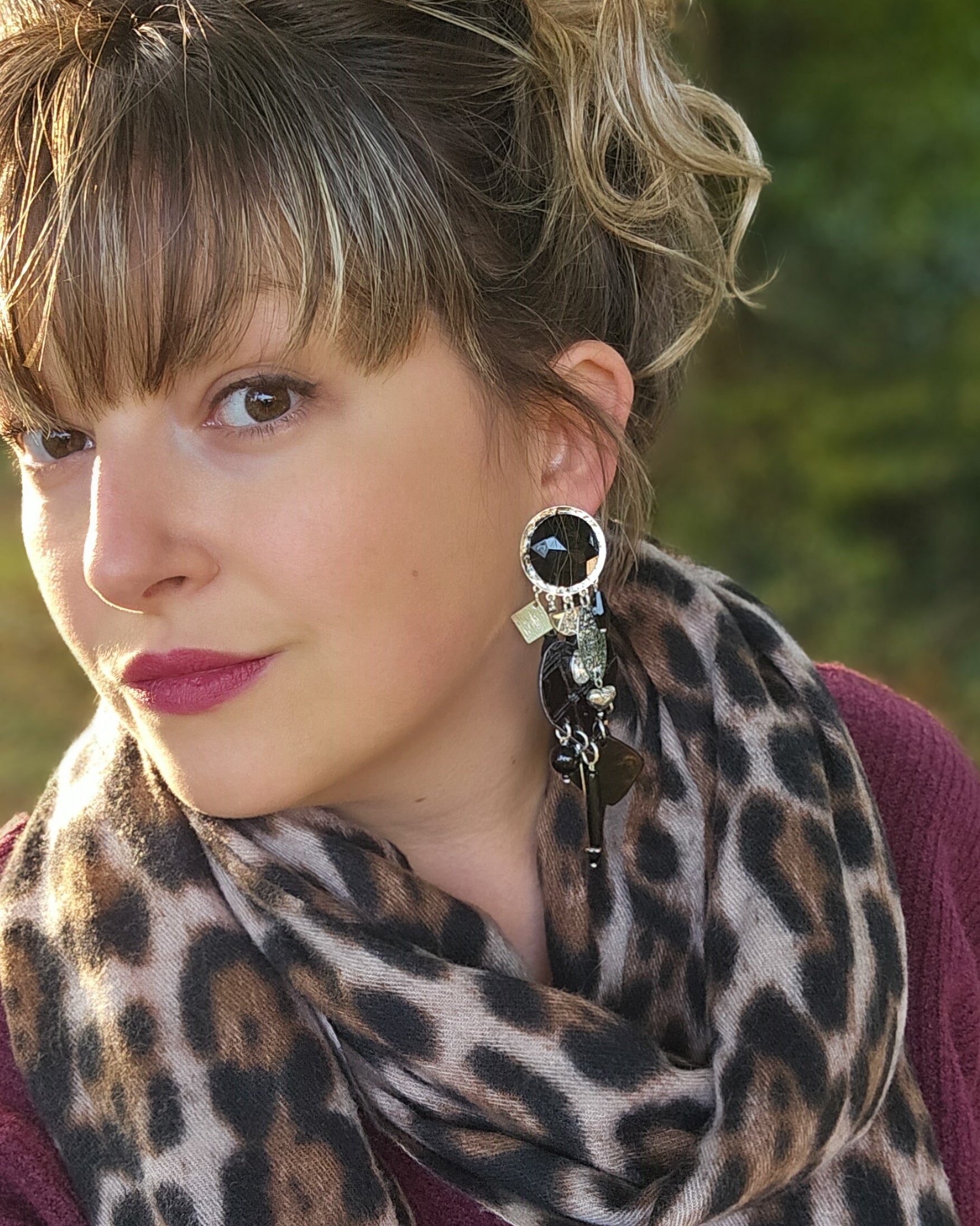 Boucle d'oreille noire & croco