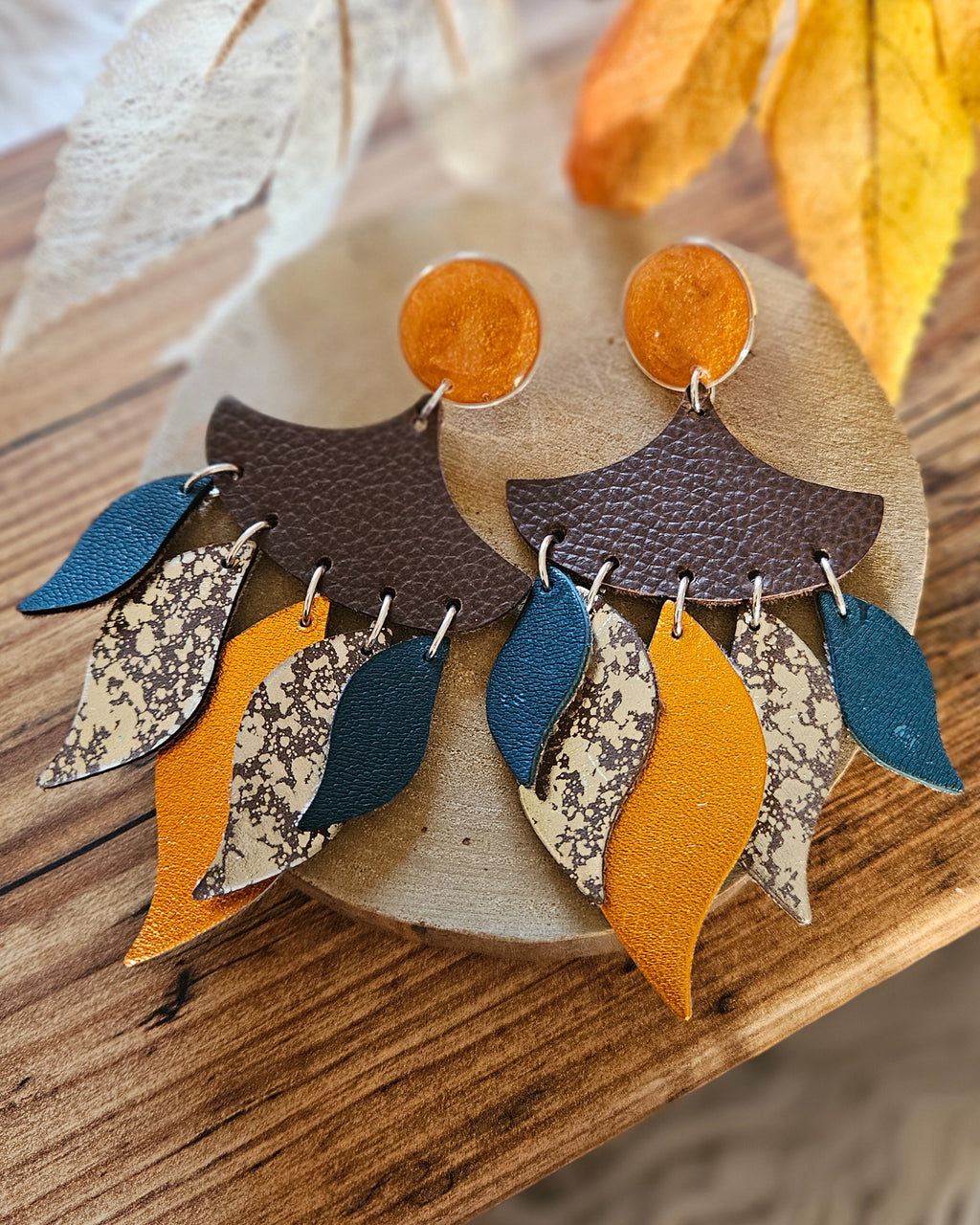 Boucle éventail canard, marron & citrouille