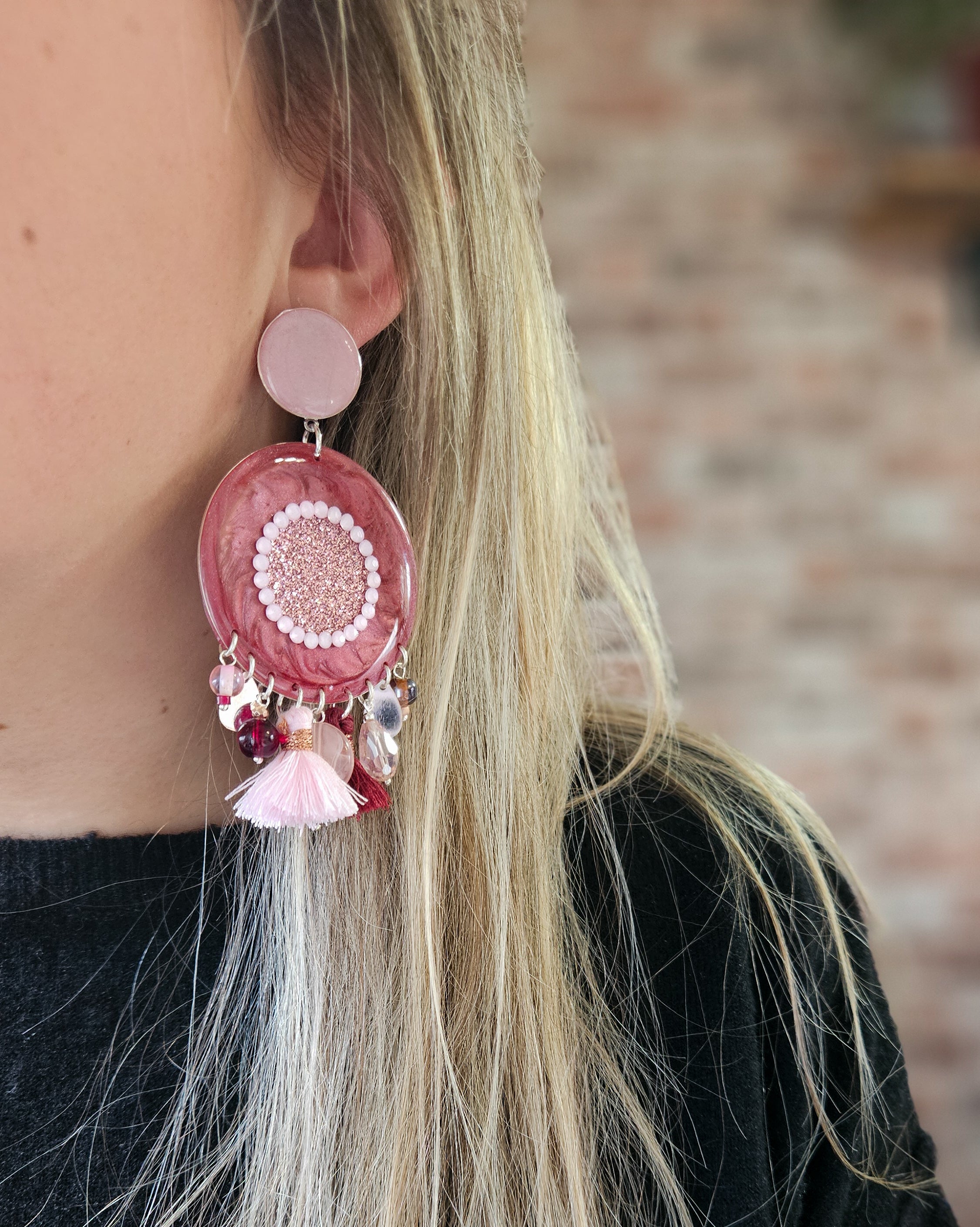 Boucle d'oreille lis de vin & rose