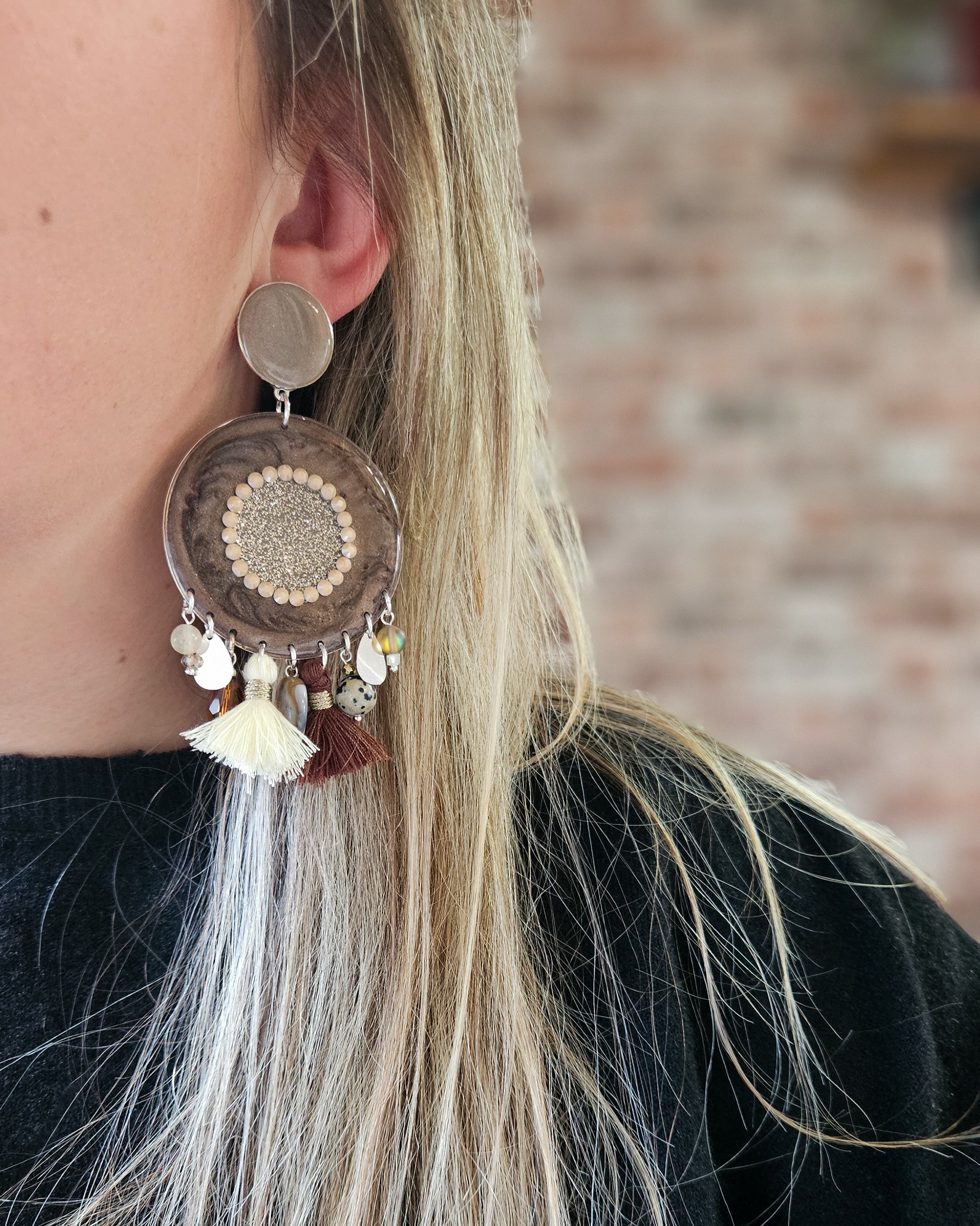 Boucle d'oreille chocolat & beige foncé