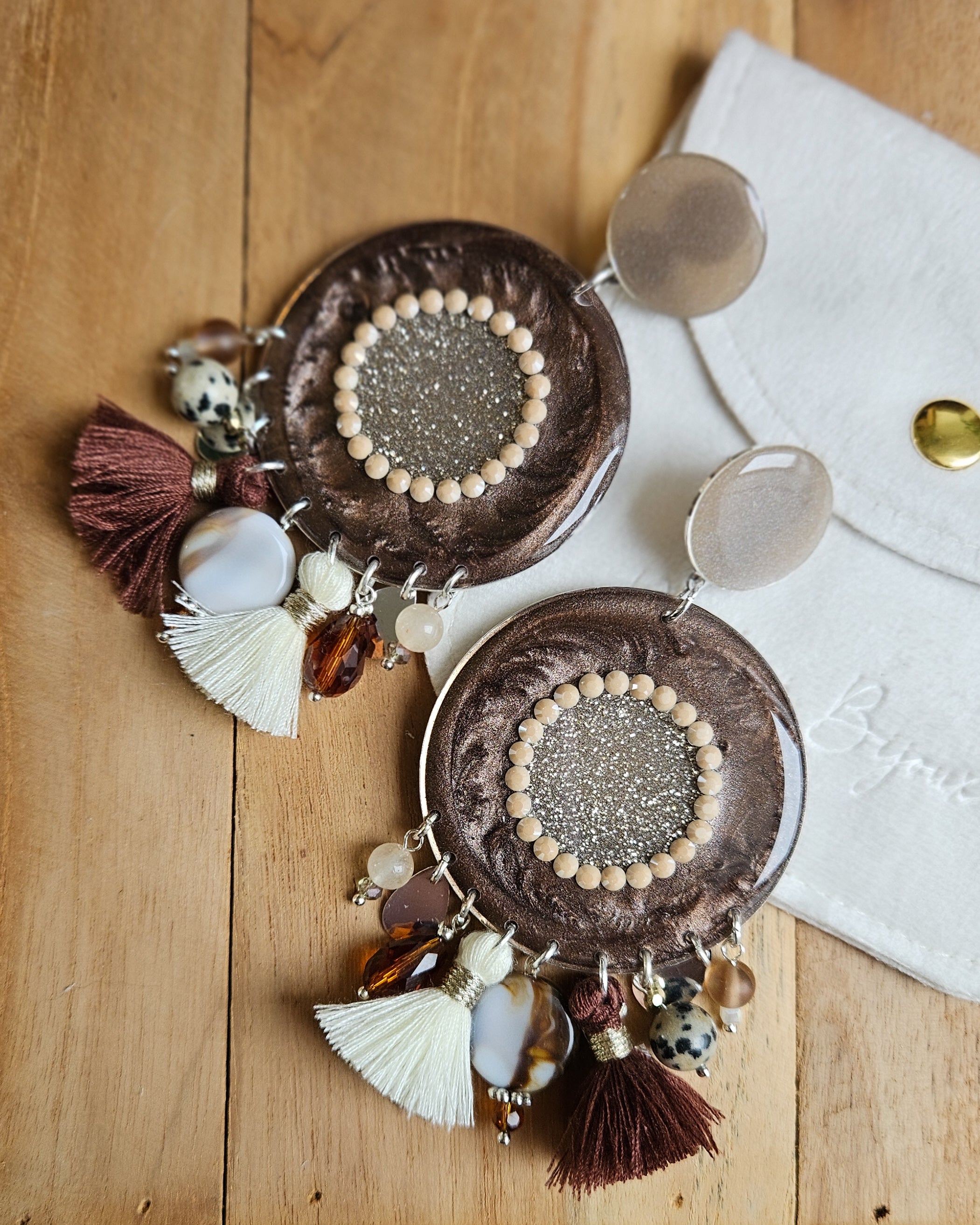 Boucle d'oreille chocolat & beige foncé