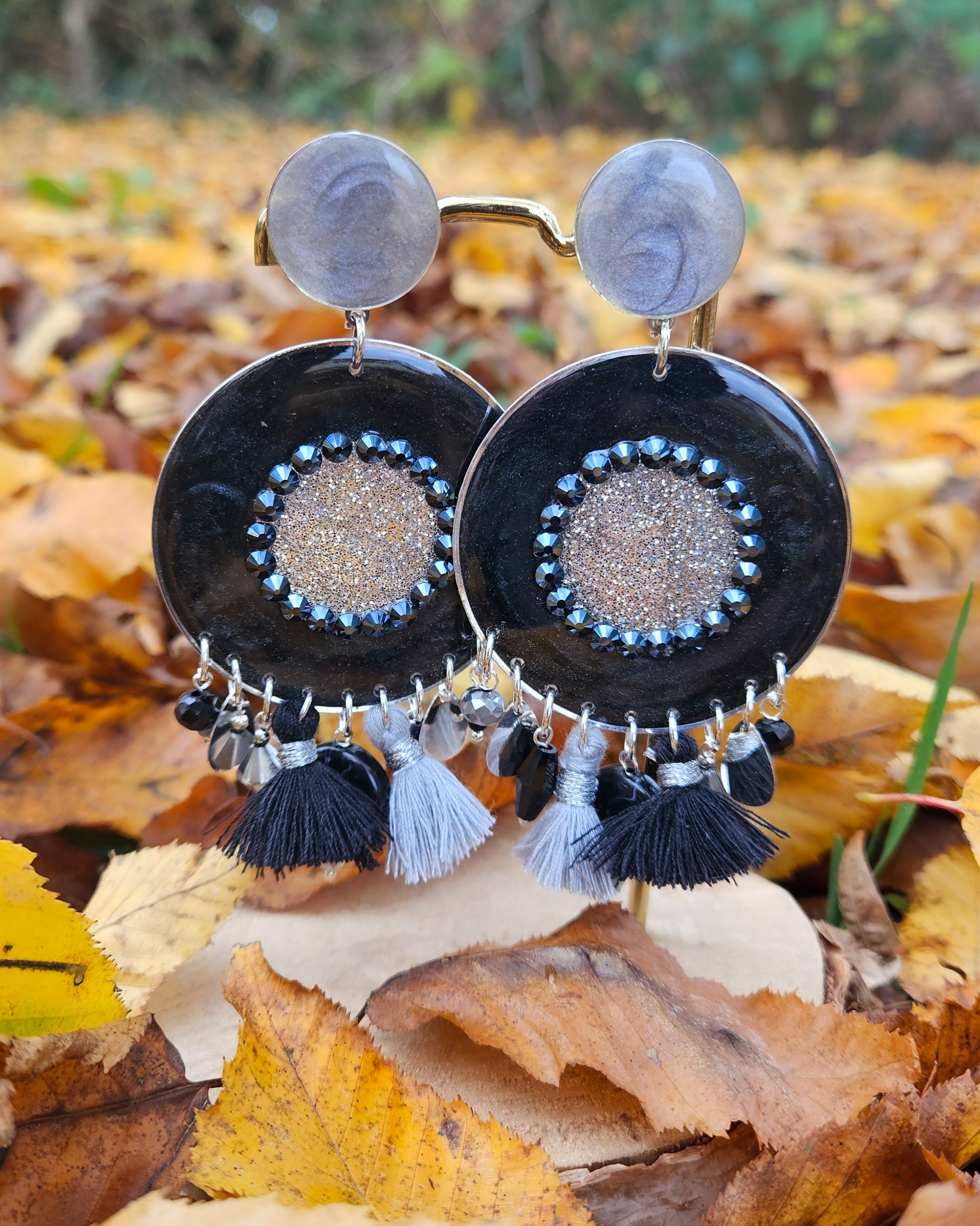 Boucle d'oreille noir anthracite & gris