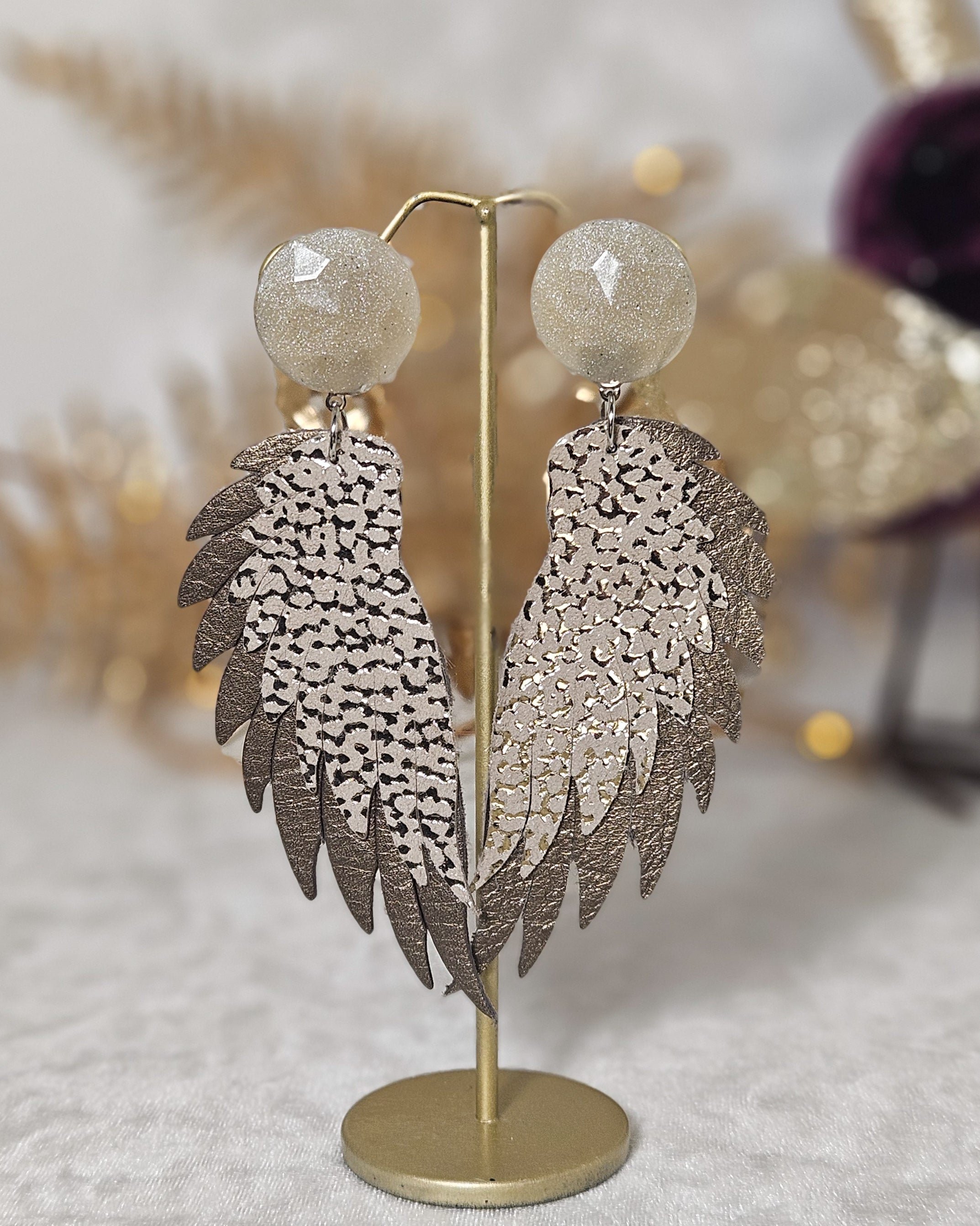 Boucle plumes bronze et beige doré