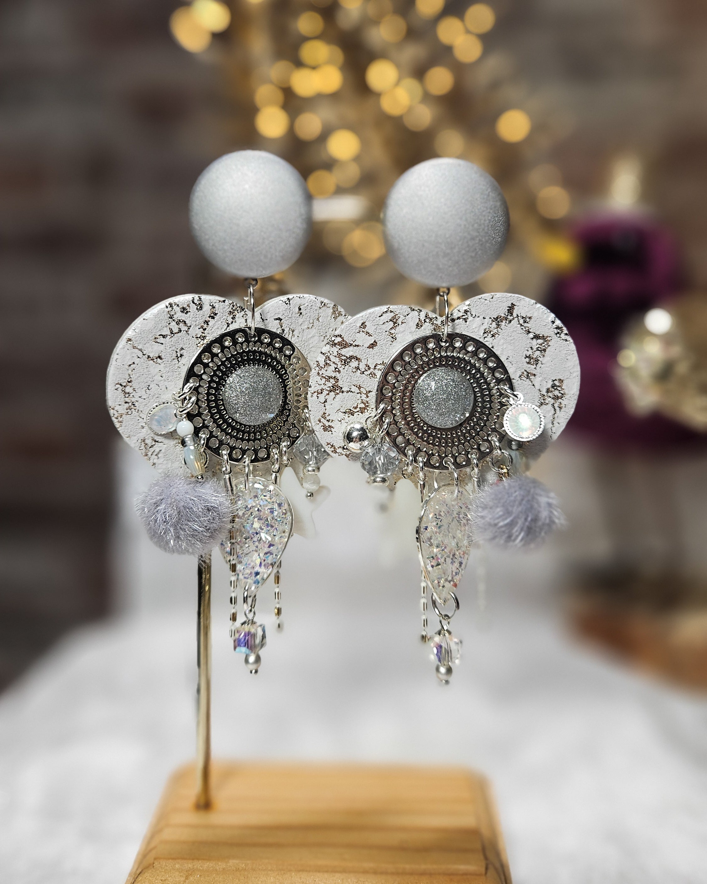 Boucle cœur blanc & argenté