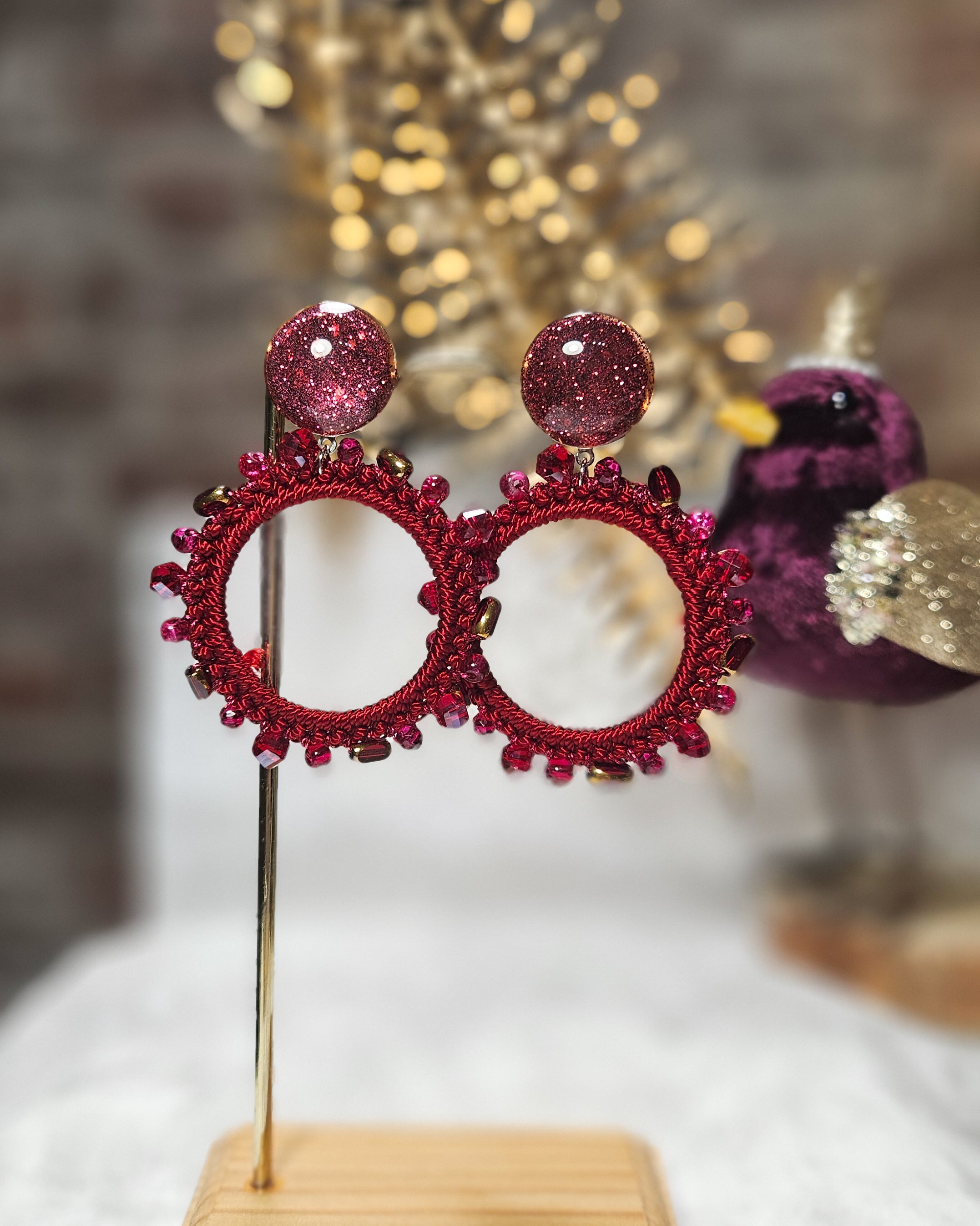 Créole crochet perles bordeau