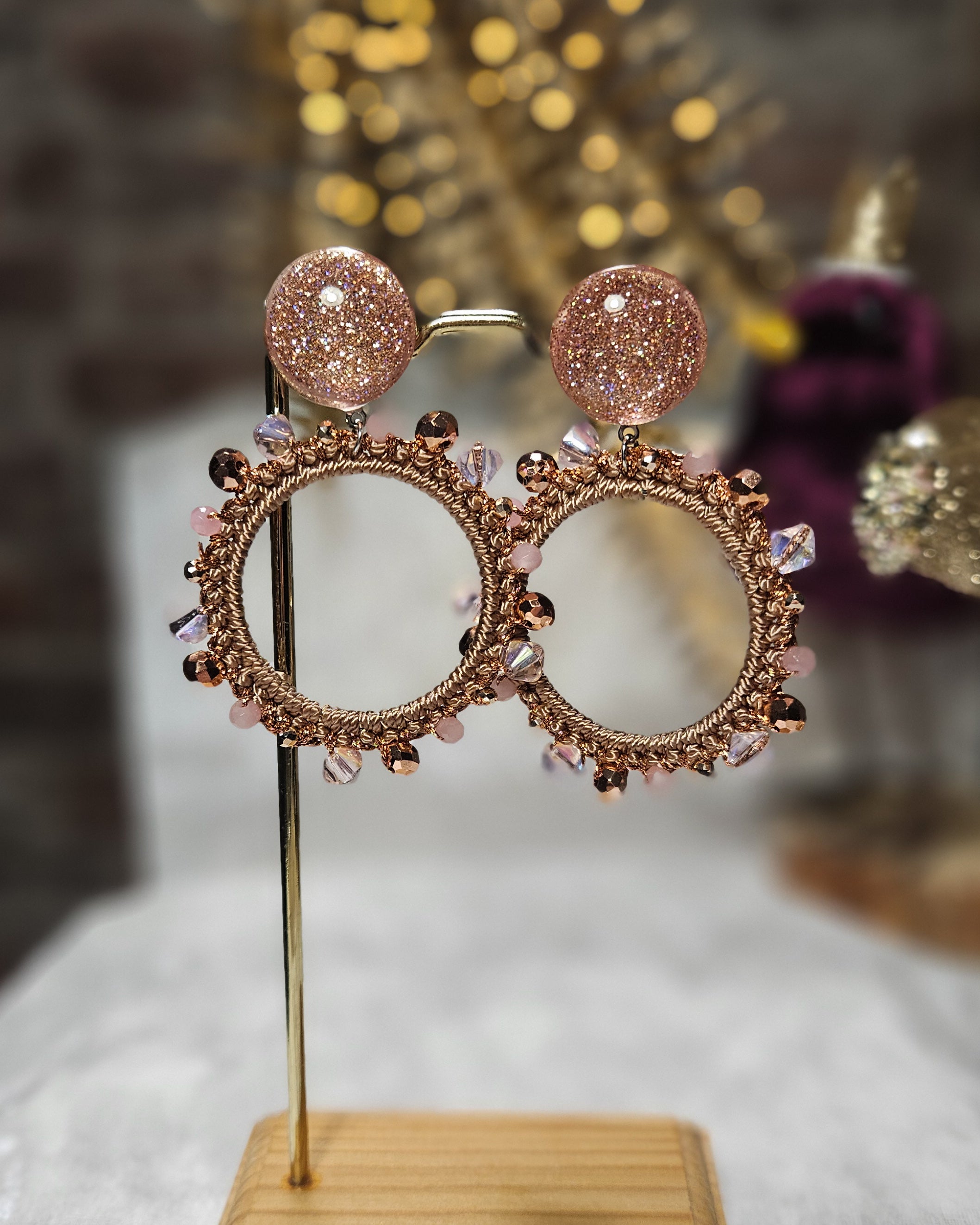 Créole crochet perles vieux rose