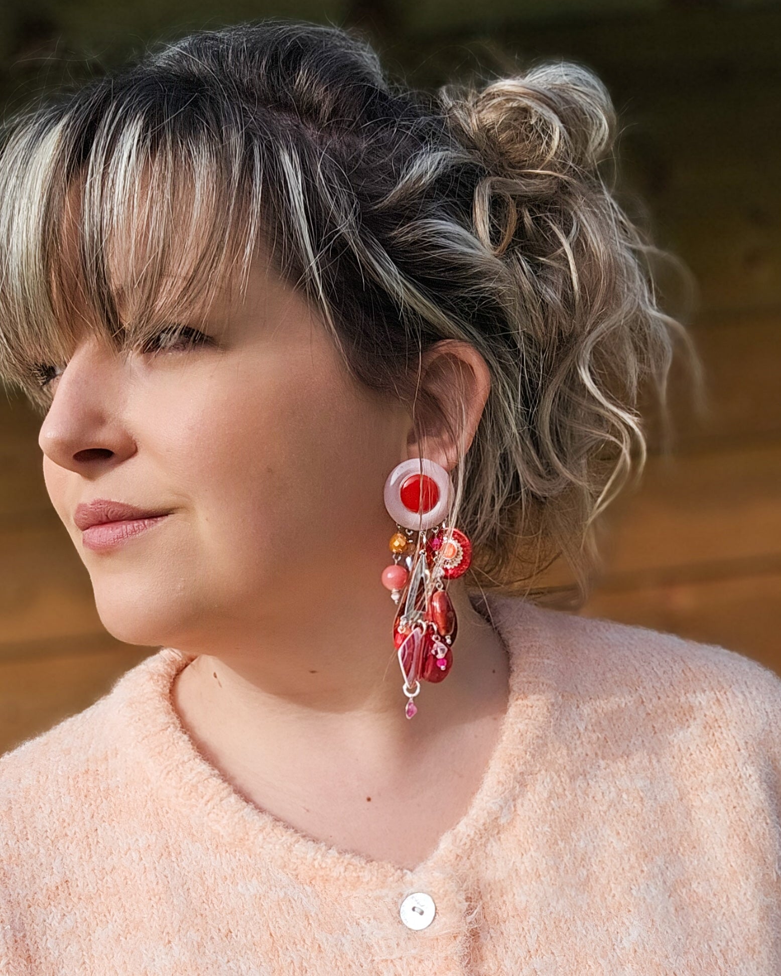 Boucle cascade rouge|rose|corail