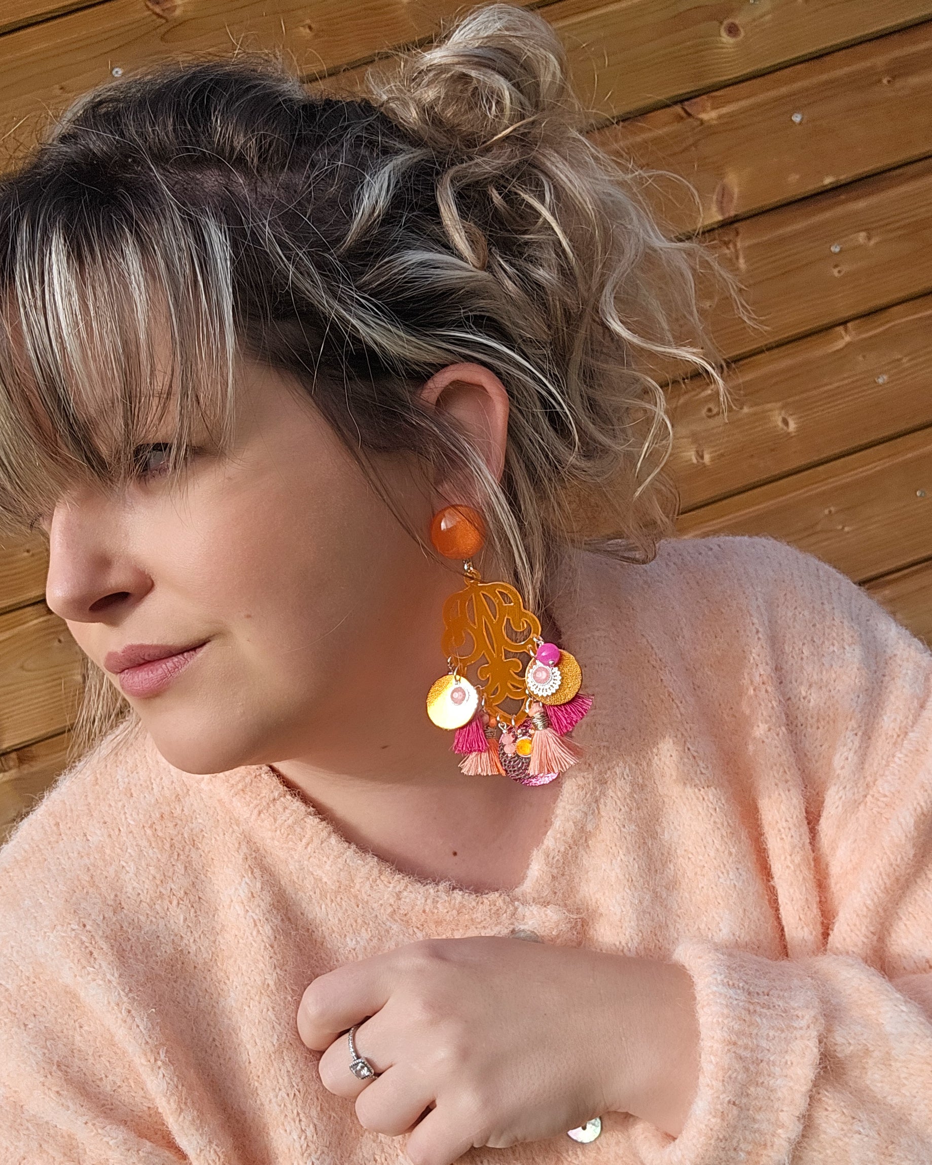 Boucle chandelier orange|corail|fuchsia