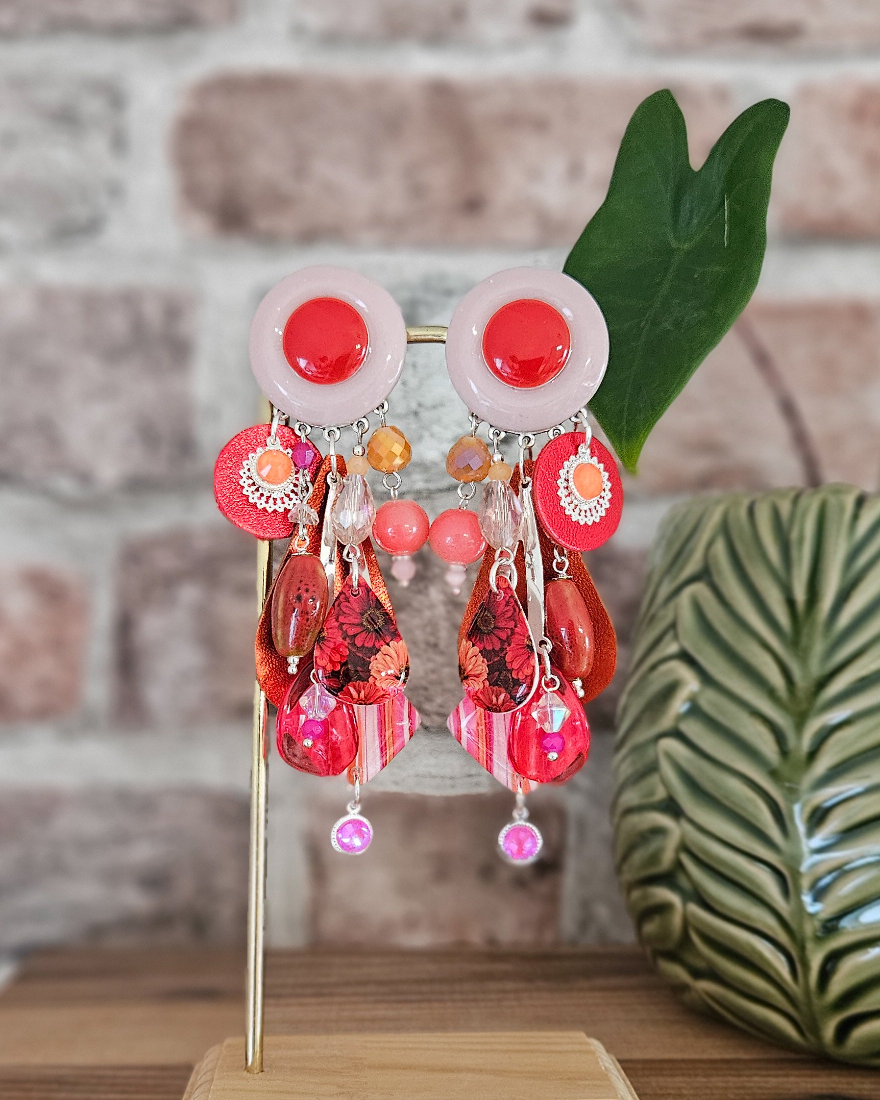 Boucle cascade rouge|rose|corail