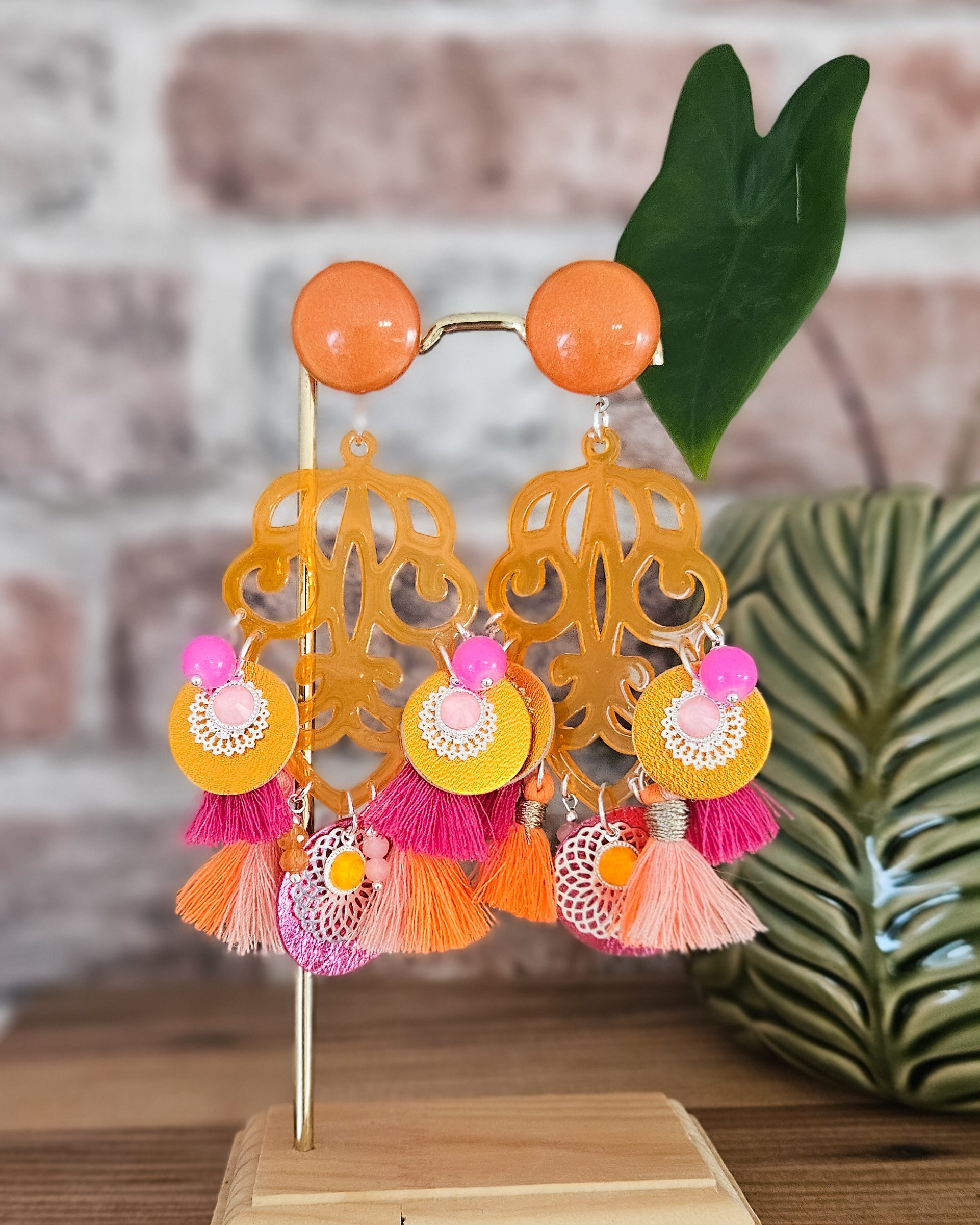 Boucle chandelier orange|corail|fuchsia