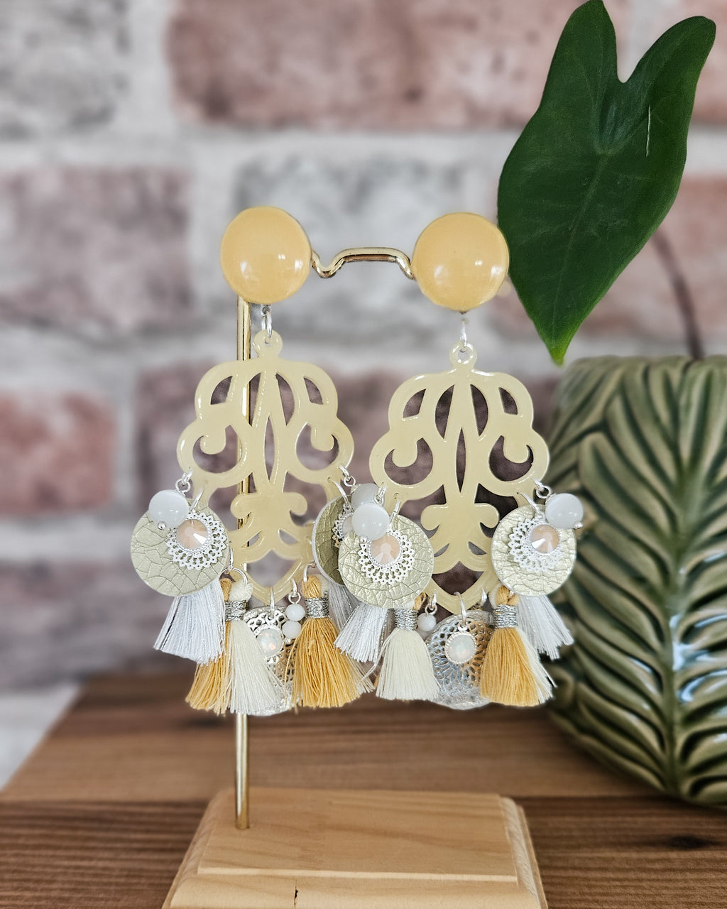 Boucle chandelier beurre|beige|blanc