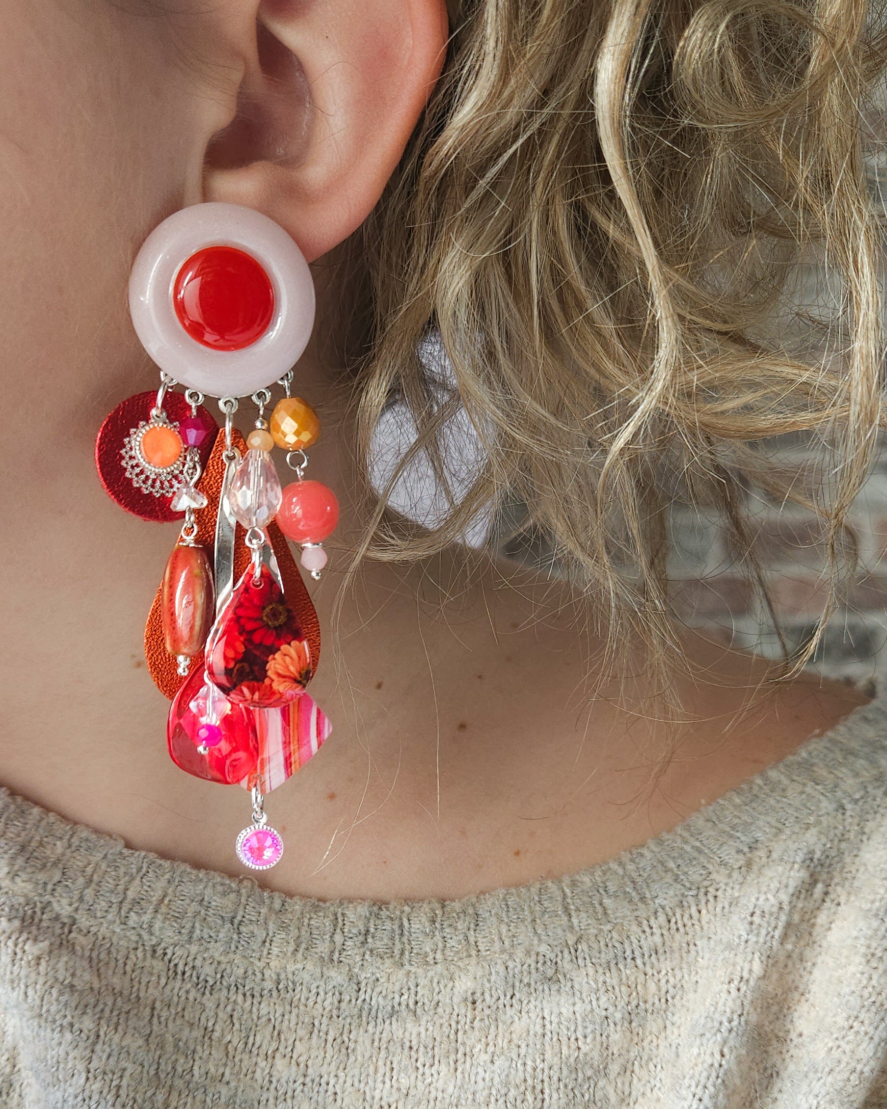Boucle cascade rouge|rose|corail