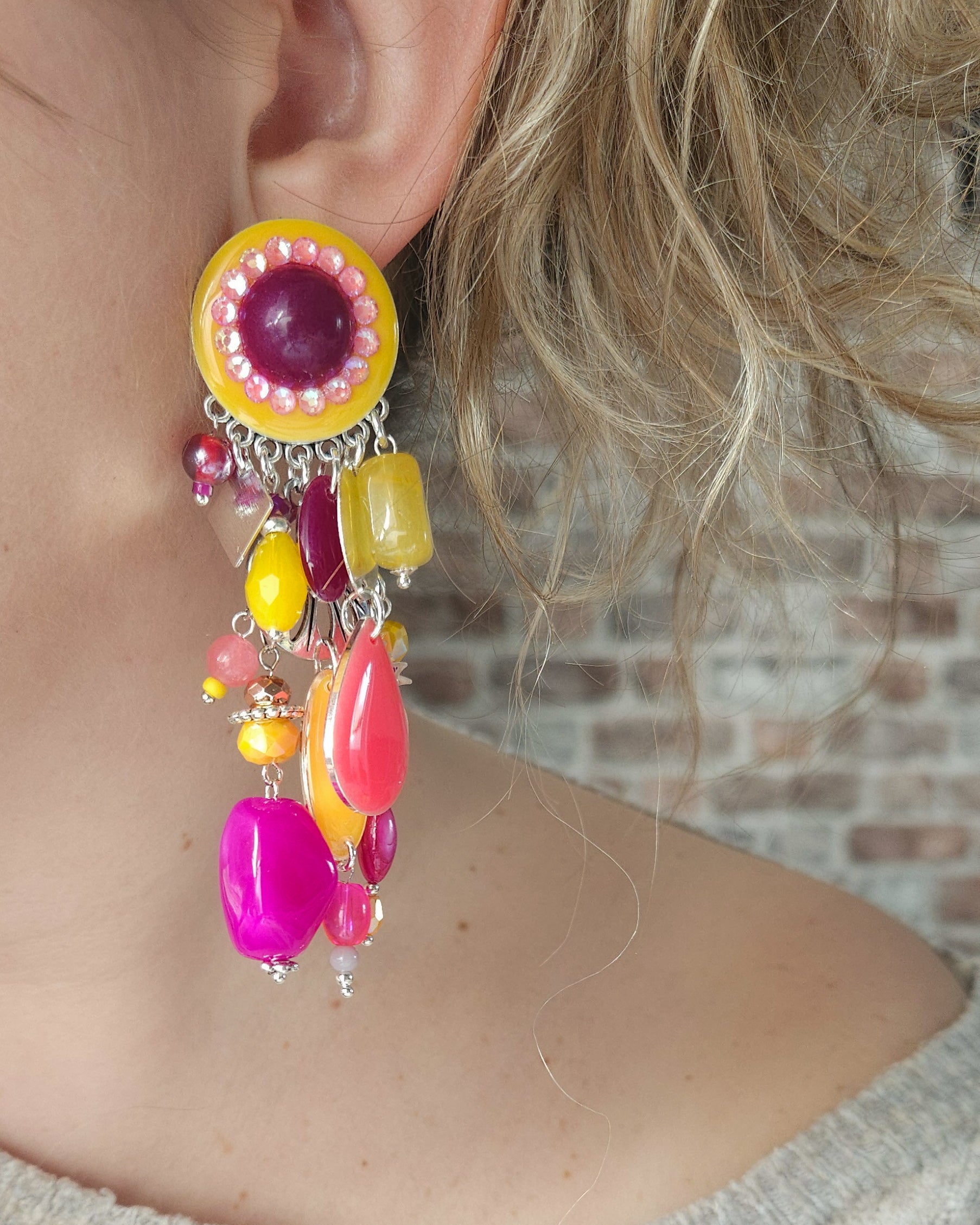 Boucle cascade jsafran|framboise|rose