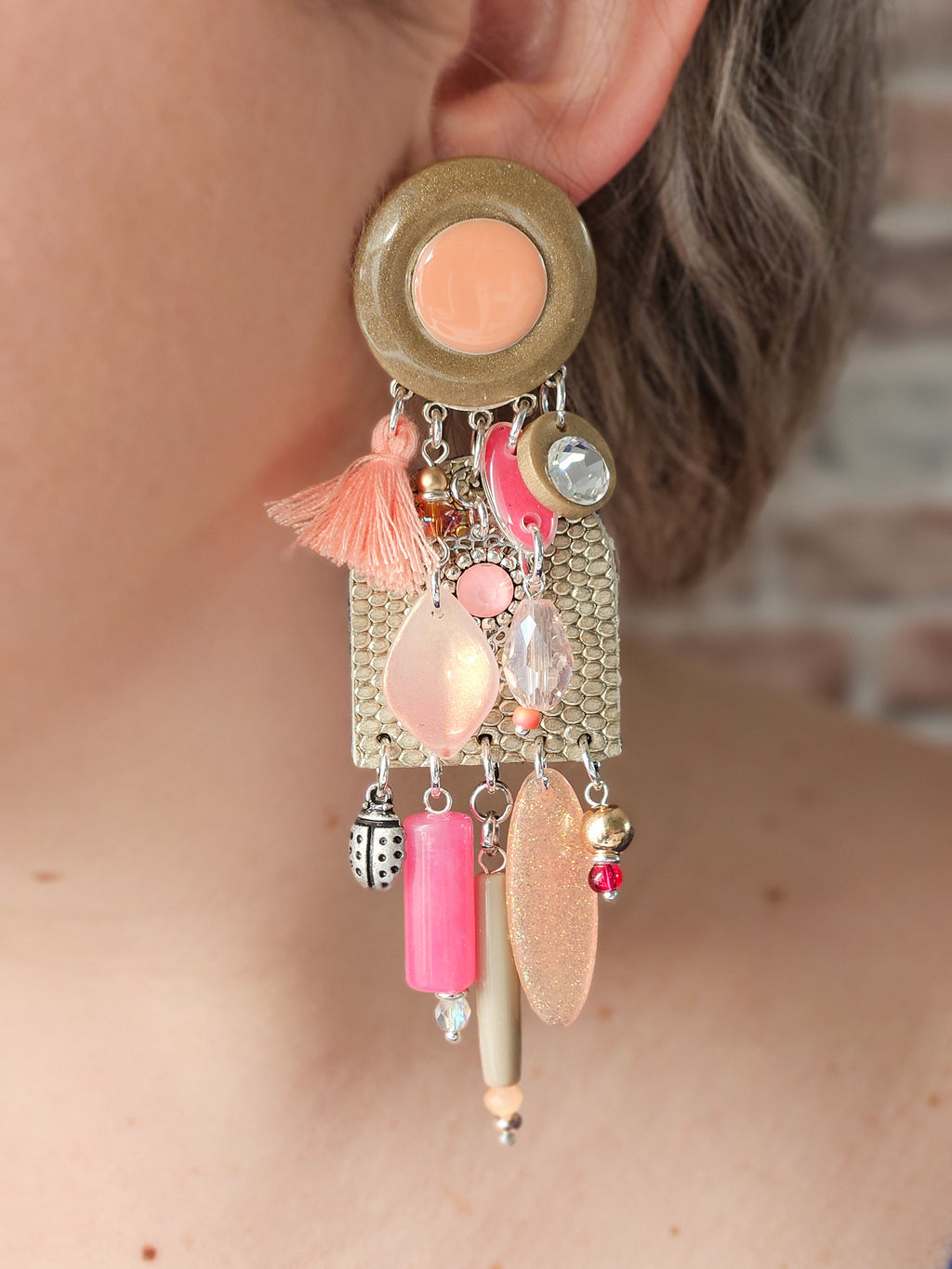 Boucle cascade bronze doré, rose & corail