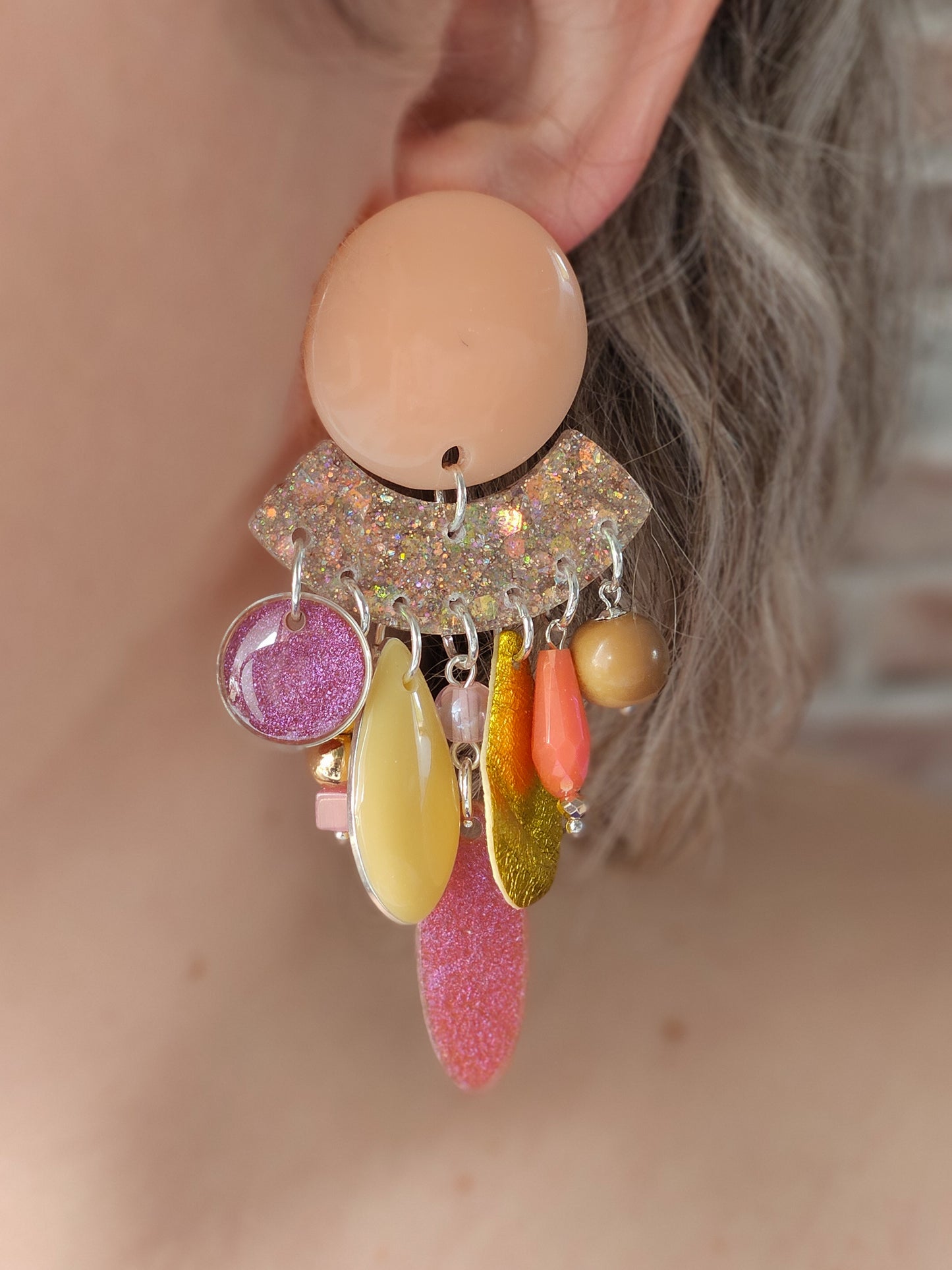 Boucle éventail corail, cappuccino & vieux rose