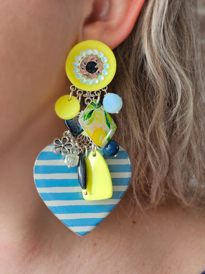 Boucle coeur marinière & jaune