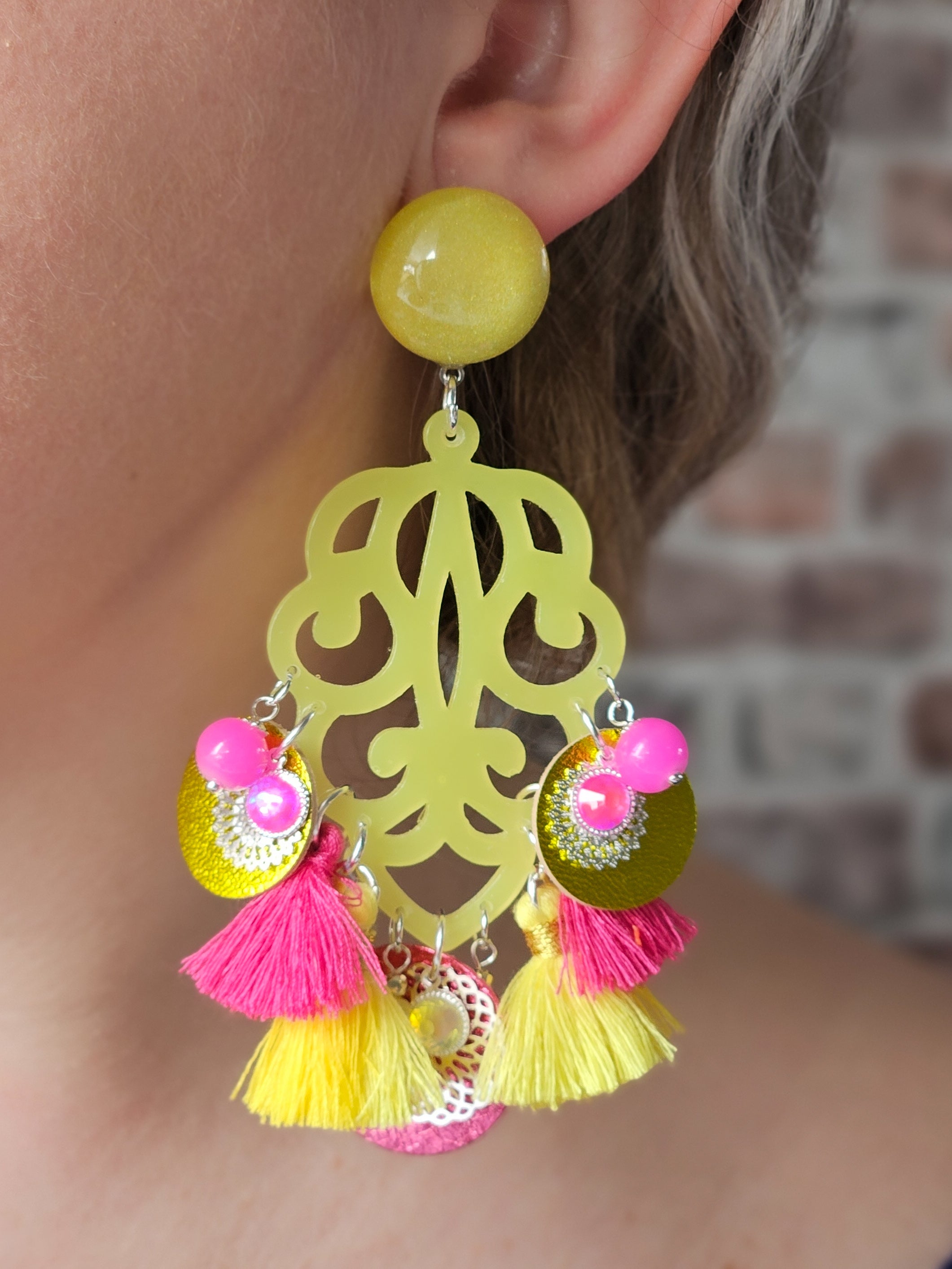 Boucle chandelier jaune & fuchsia