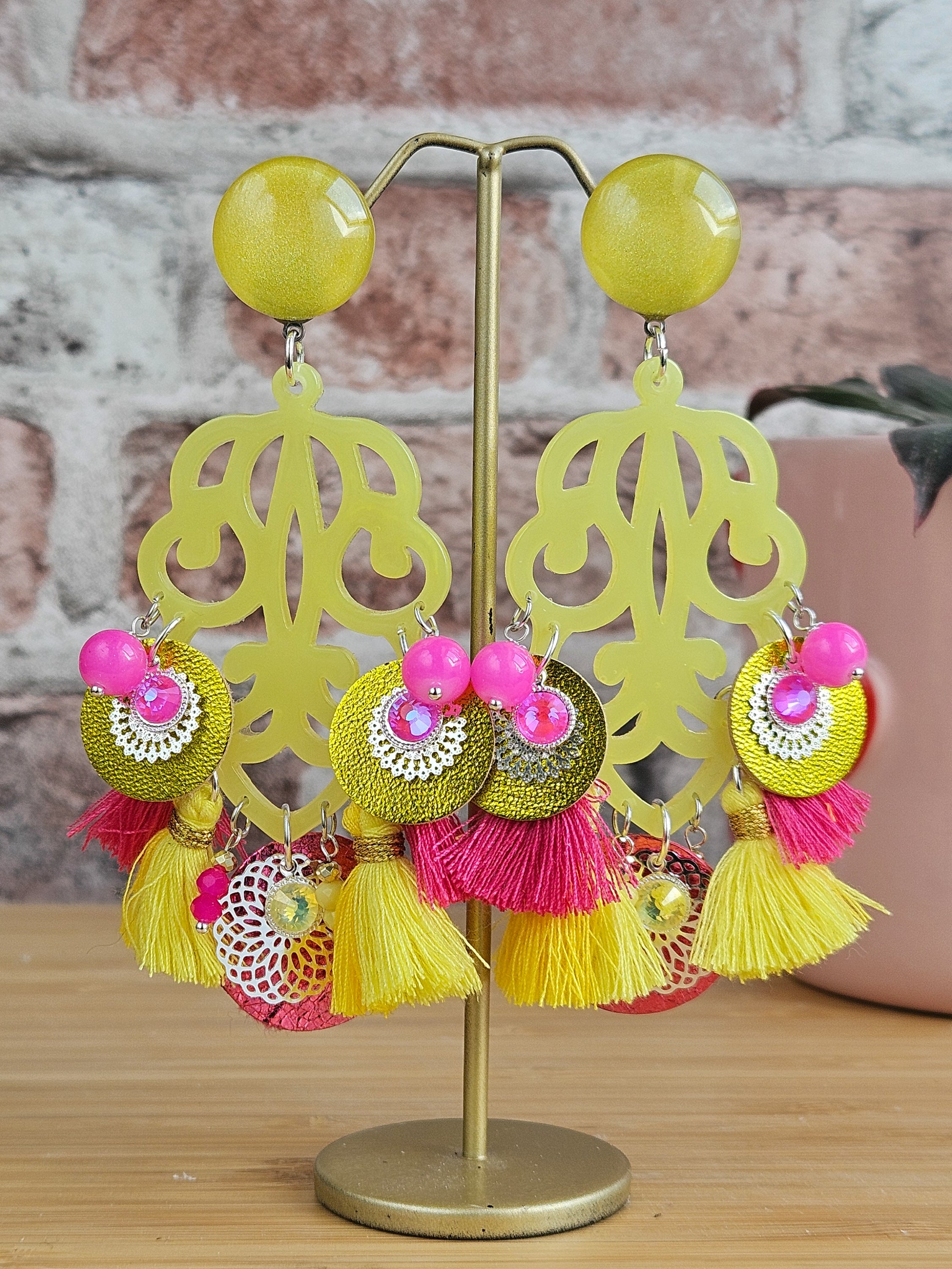 Boucle chandelier jaune & fuchsia