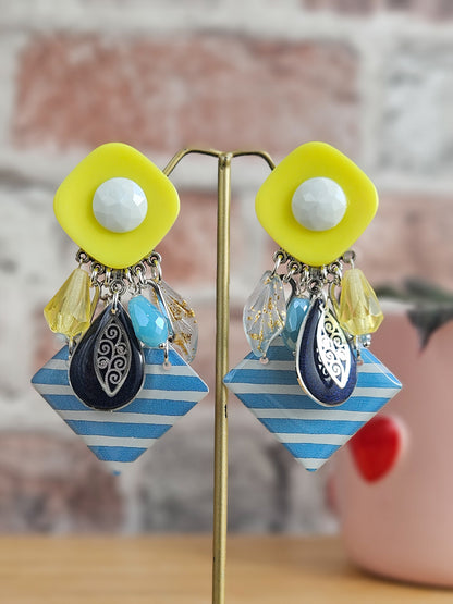 Boucle moyenne marinière & jaune pastel