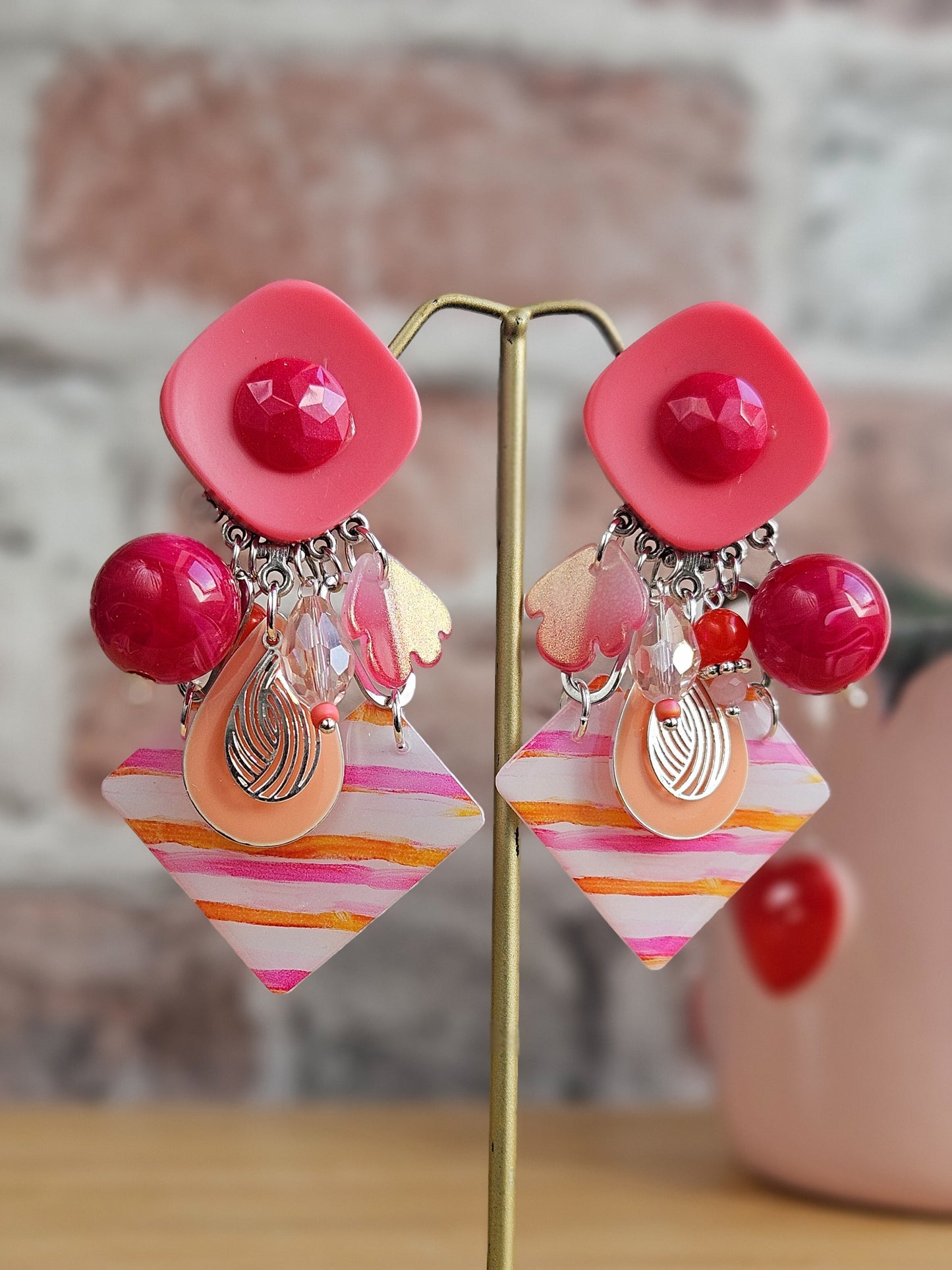 Boucle moyenne rose, corail, rayures