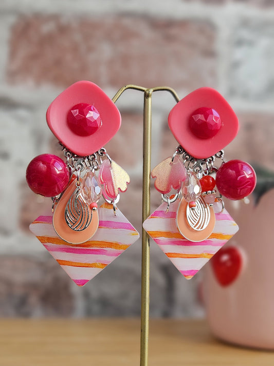 Boucle moyenne rose, corail, rayures