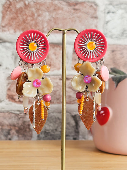 Boucle fleur rose, beige & tangerine