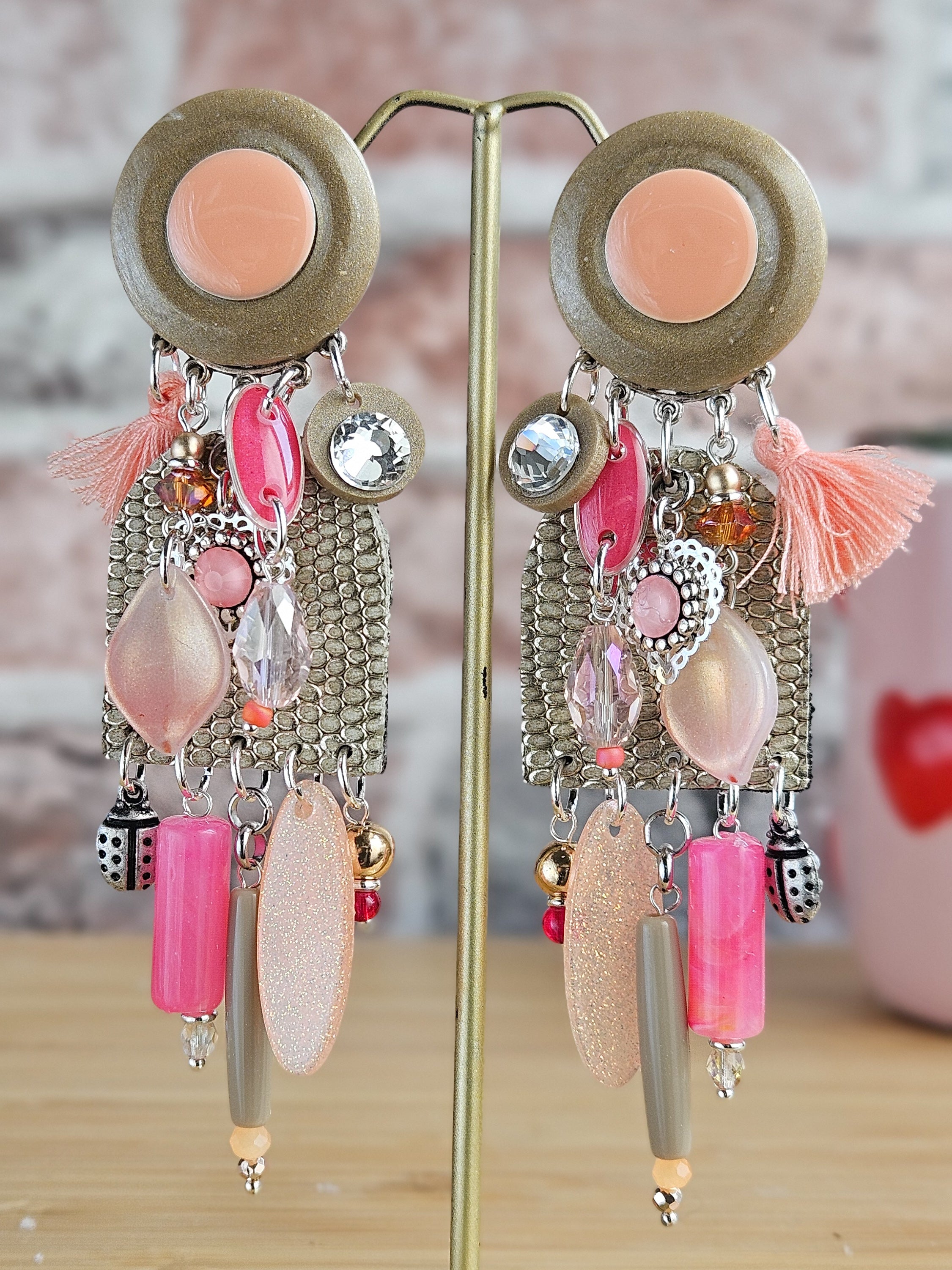 Boucle cascade bronze doré, rose & corail