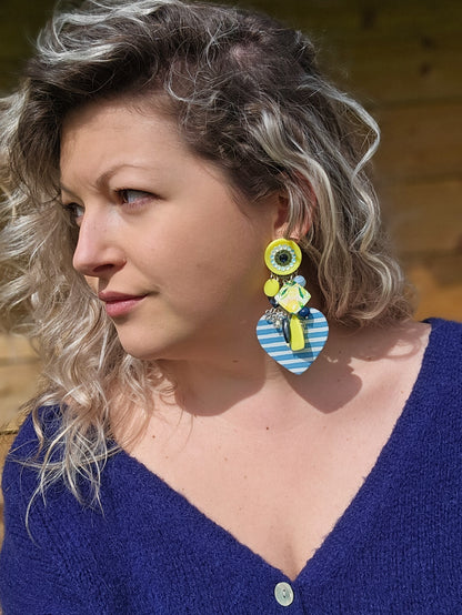 Boucle coeur marinière & jaune