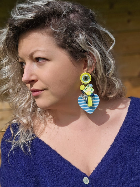 Boucle coeur marinière & jaune