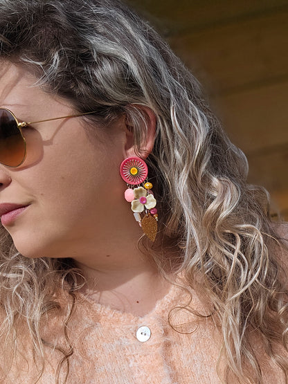 Boucle fleur rose, beige & tangerine