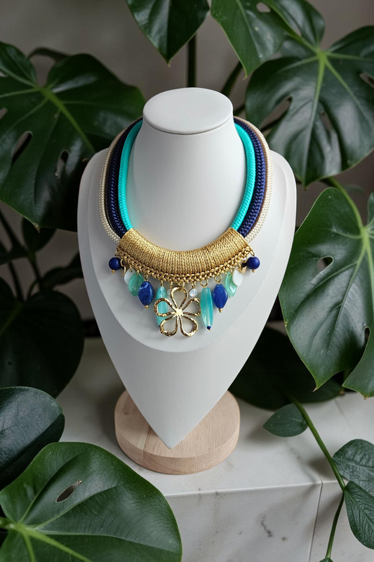 Collier Egypte bleu doré