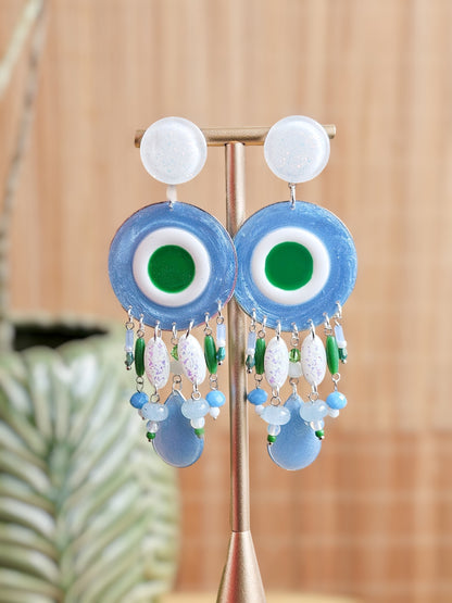 BO pluie de perles bleu ciel, blanc & vert