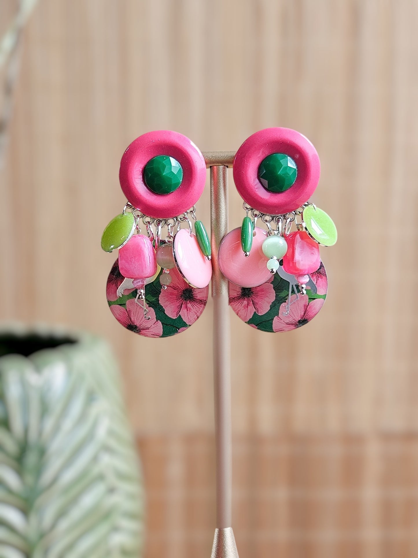 Boucle fleurs rose & verte (M)