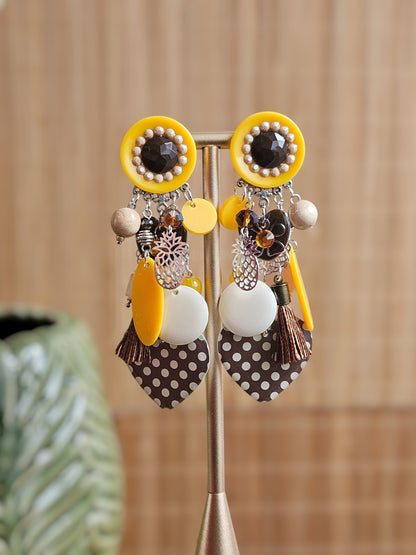 Boucle choco & jaune safran à pois