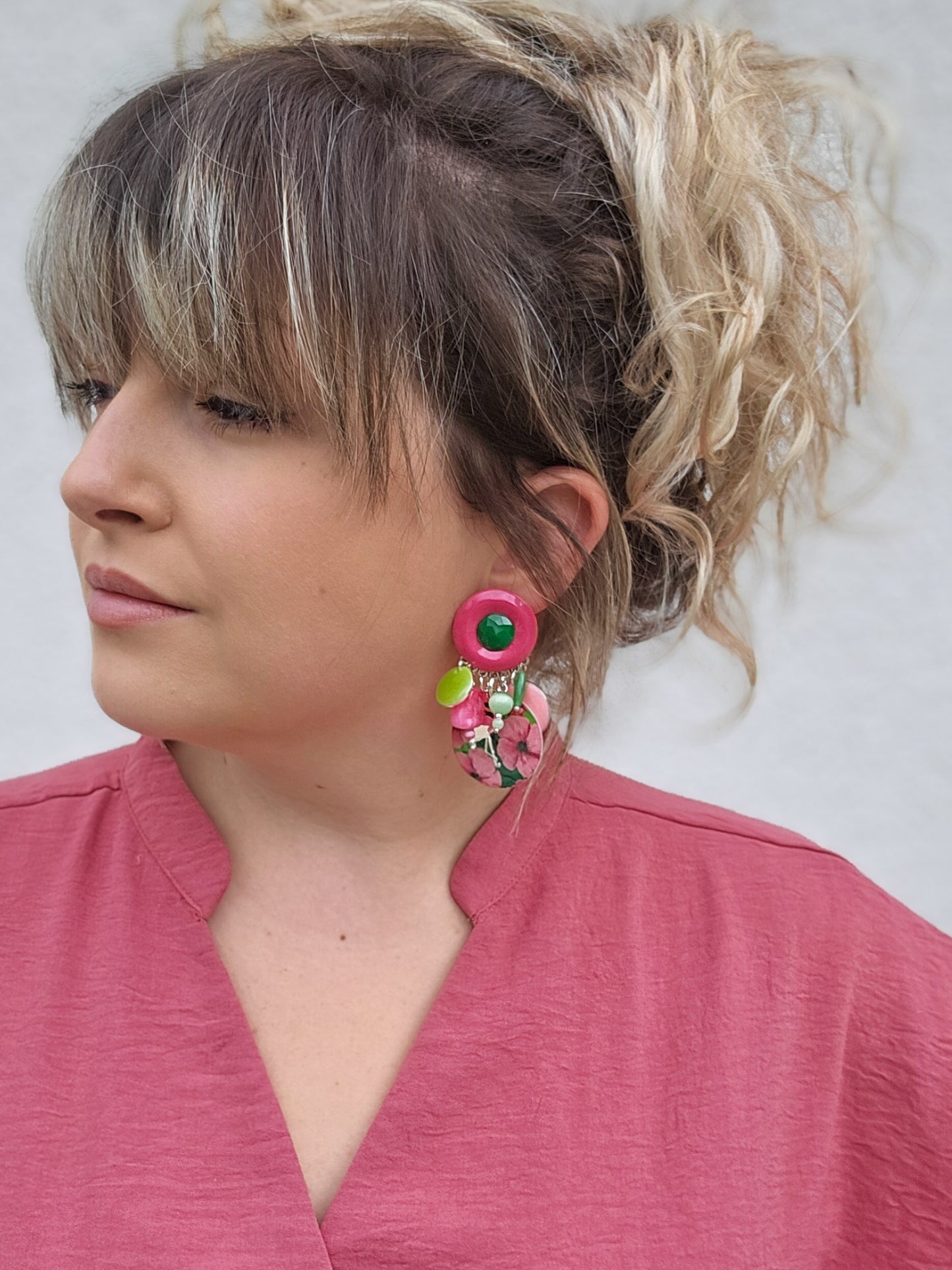 Boucle fleurs rose & verte (M)