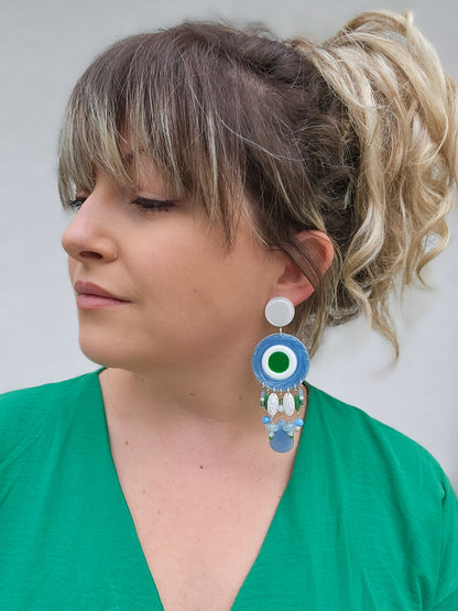BO pluie de perles bleu ciel, blanc & vert