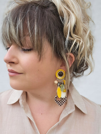Boucle choco & jaune safran à pois