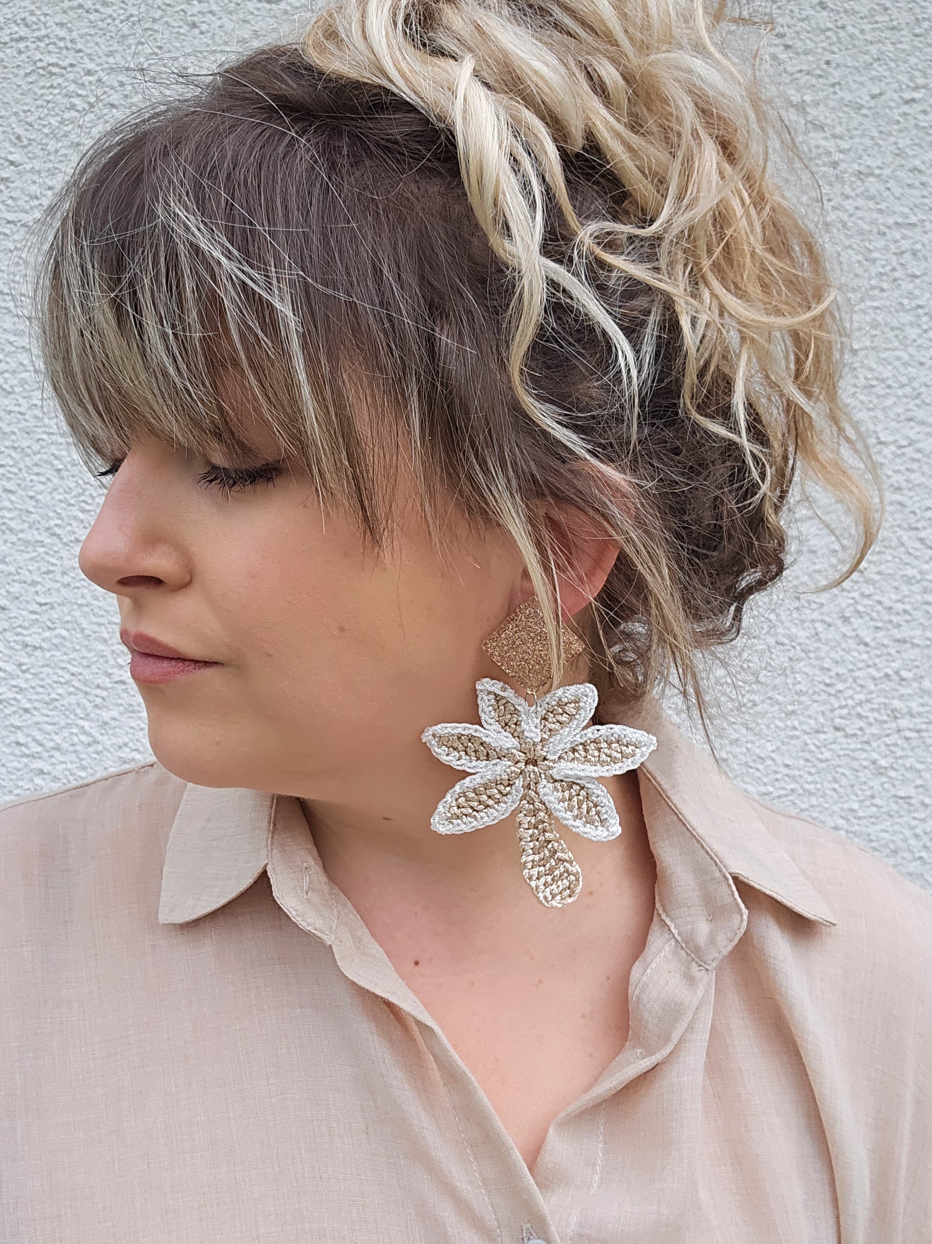 BO palmier crochet beige doré