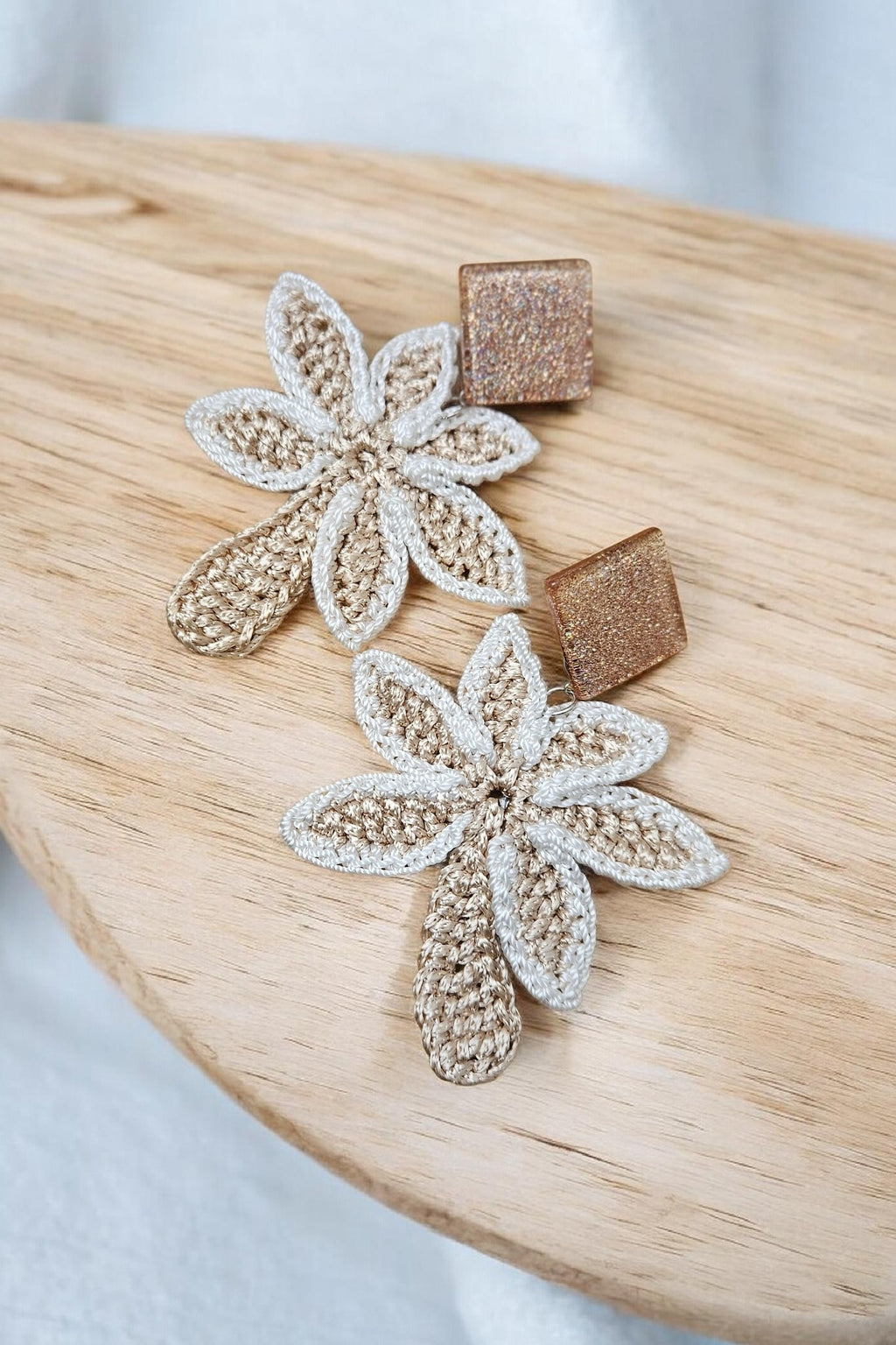 BO palmier crochet beige doré