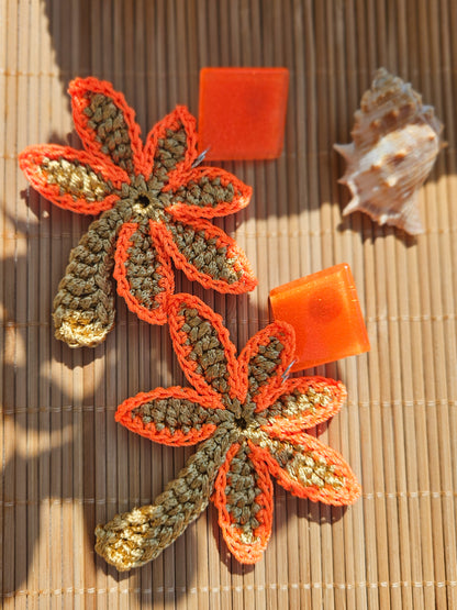 BO palmier crochet ocre & orange