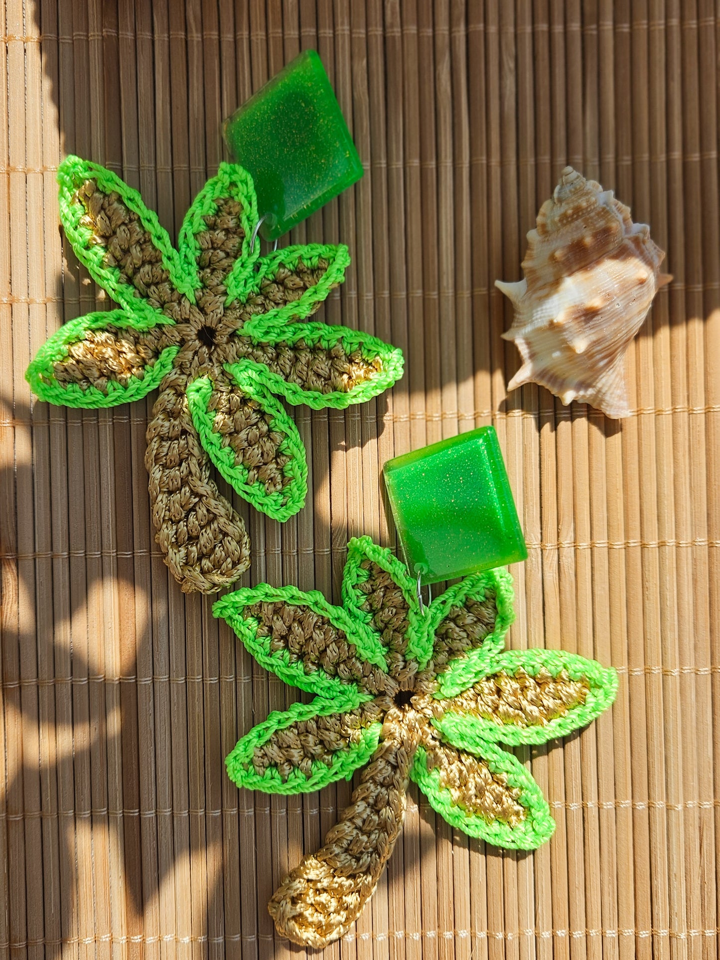 BO palmier crochet ocre & vert fluo