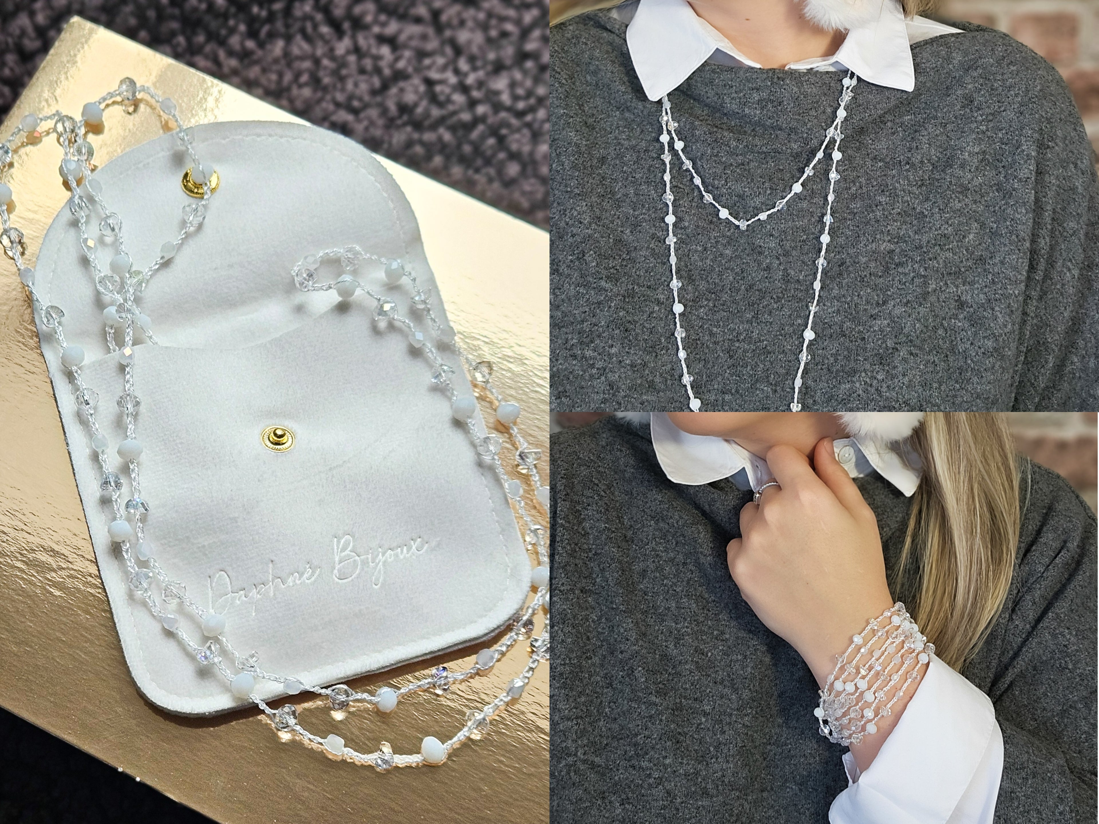 Sautoir perles blanc - transparent