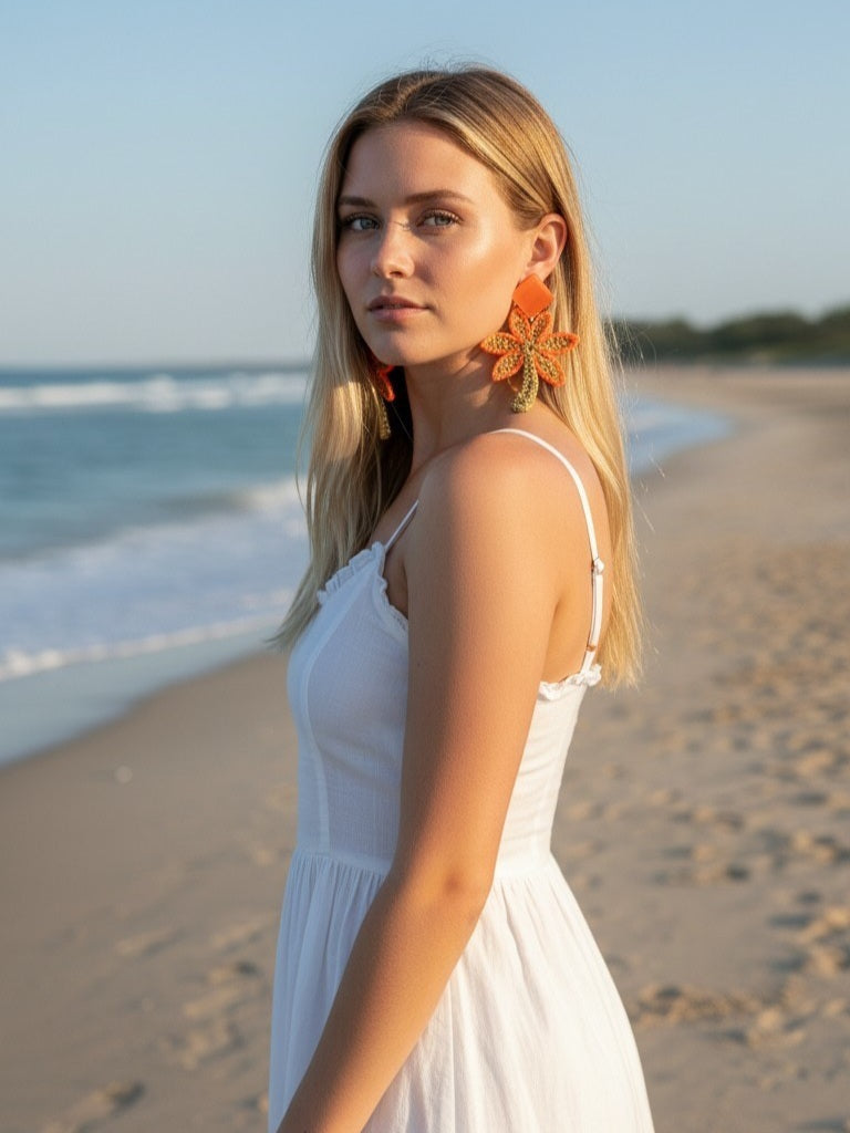 BO palmier crochet ocre & orange